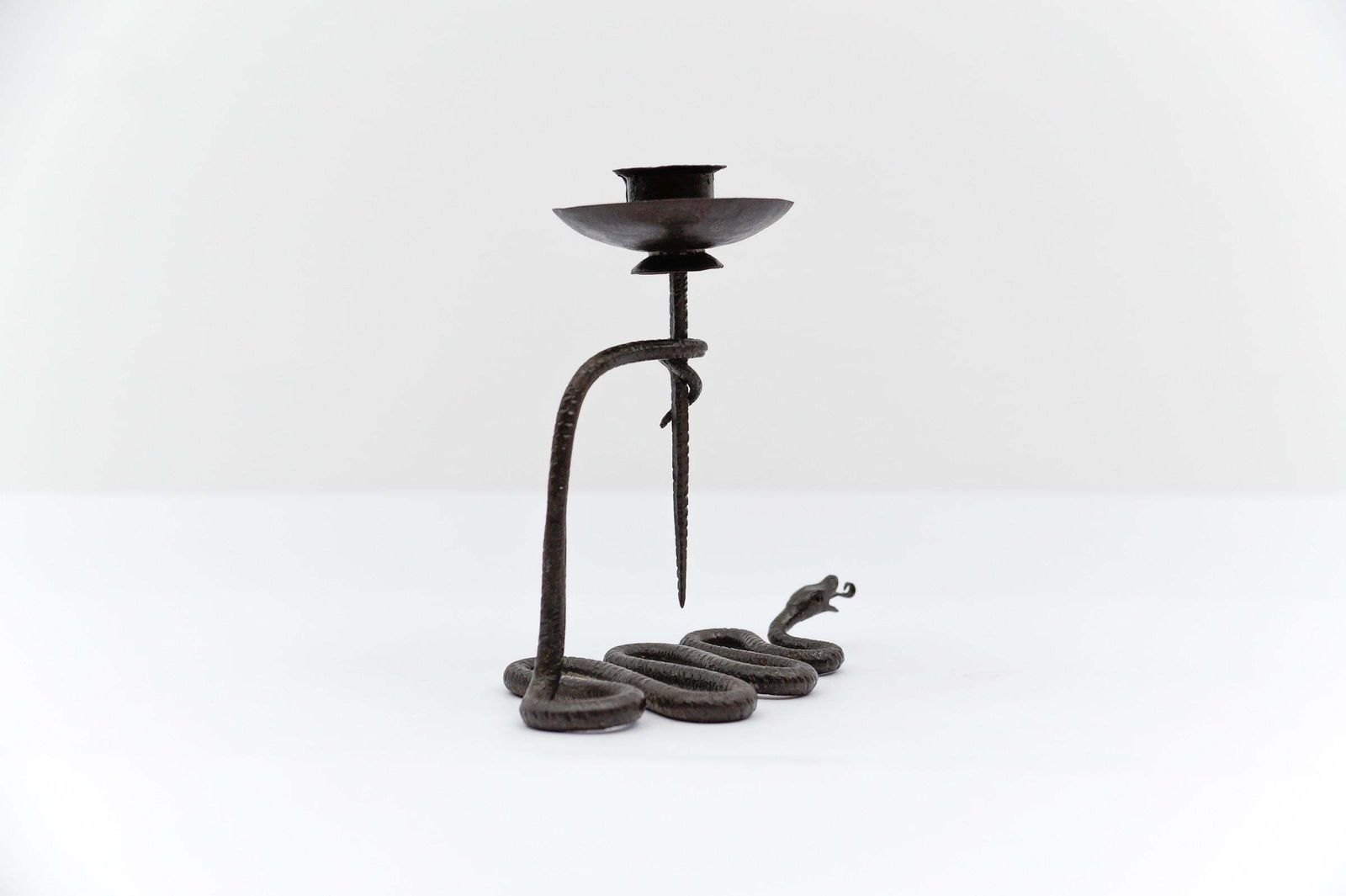 Hand Forged Iron Sanke Design Sculpture Candle Holder, 1960s photo buy