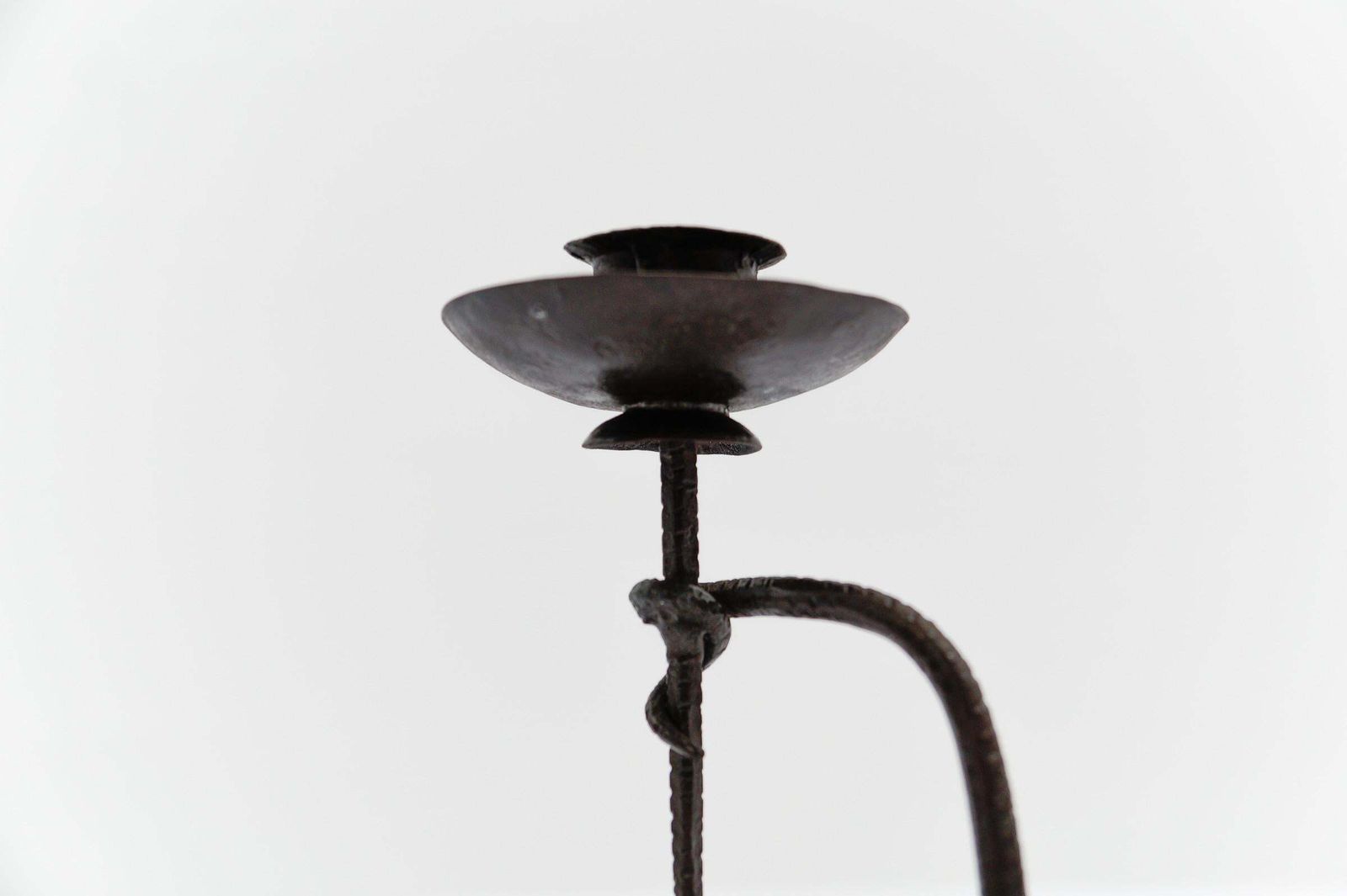 photo vinterior Hand Forged Iron Sanke Design Sculpture Candle Holder, 1960s
