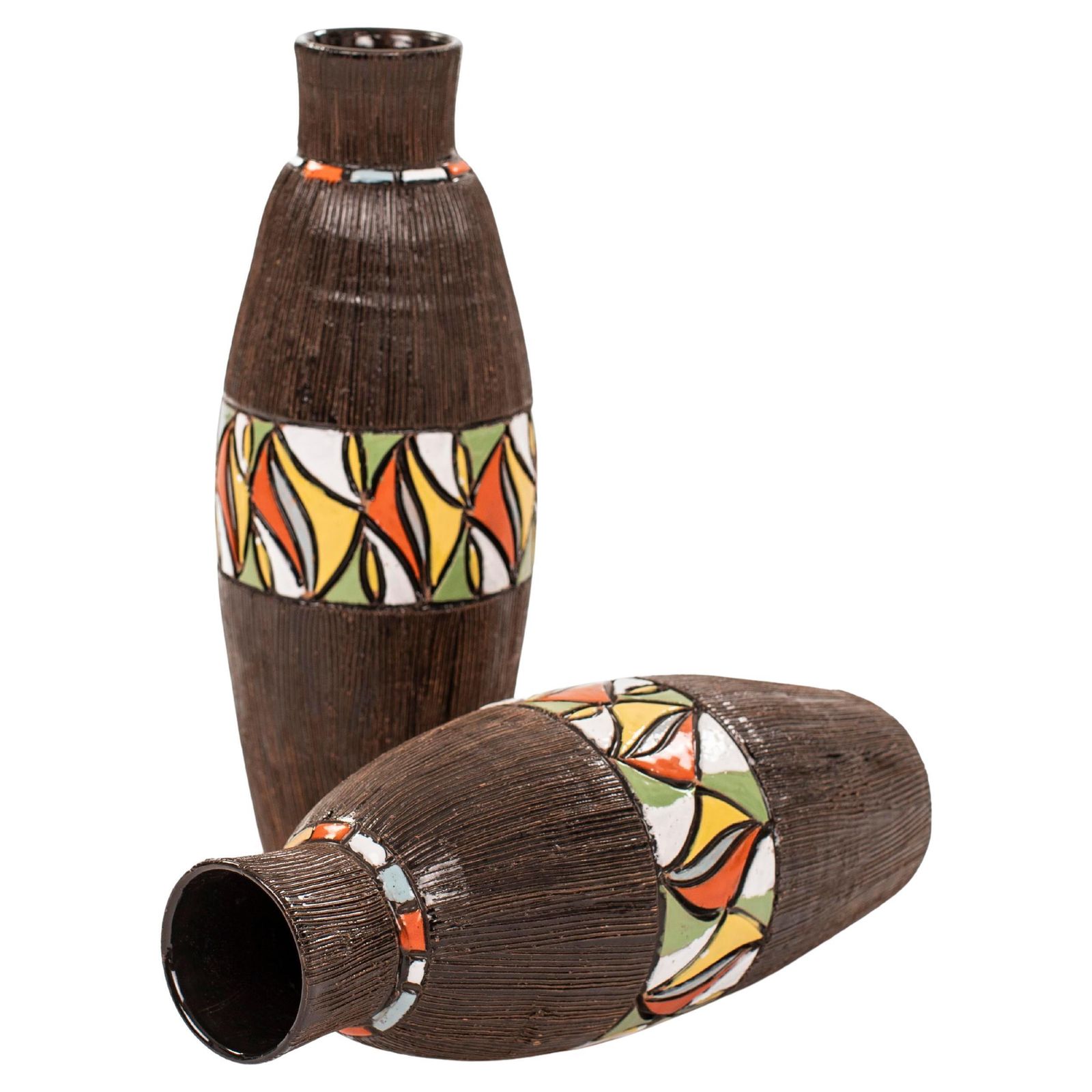 Pair Of Italian Mid Century Brown Ceramic Vases By Fratelli Fanciullacci 1960s