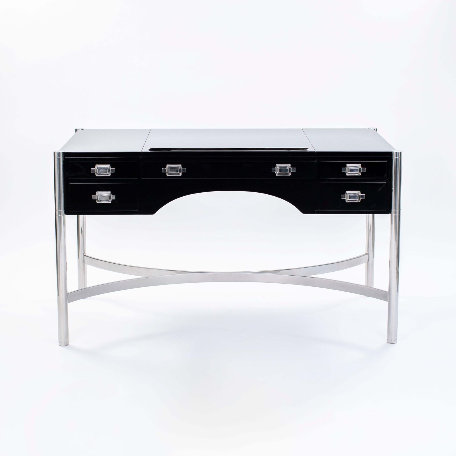 Italian Mid Century Desk Black Lacquer & Stainless Steel By Studiodada 1970s photo furniture