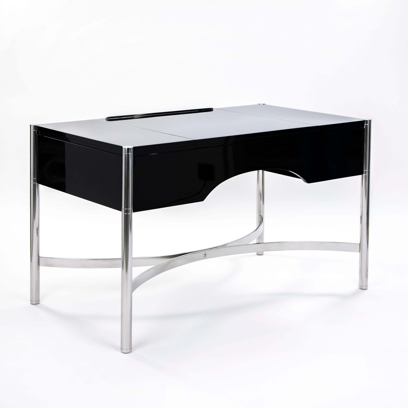 Italian Mid Century Desk Black Lacquer & Stainless Steel By Studiodada 1970s photo vinterior