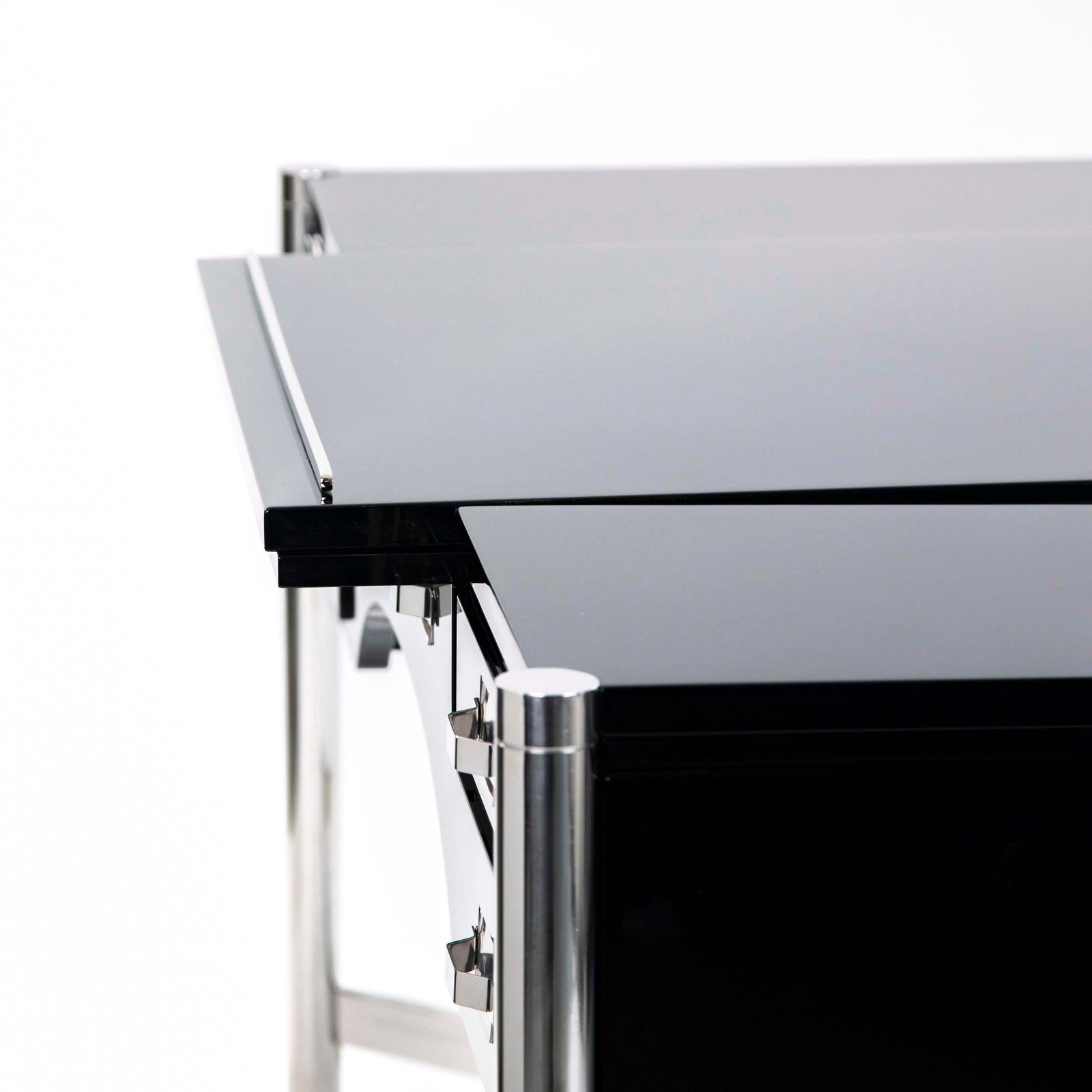 photo vinterior Italian Mid Century Desk Black Lacquer & Stainless Steel By Studiodada 1970s