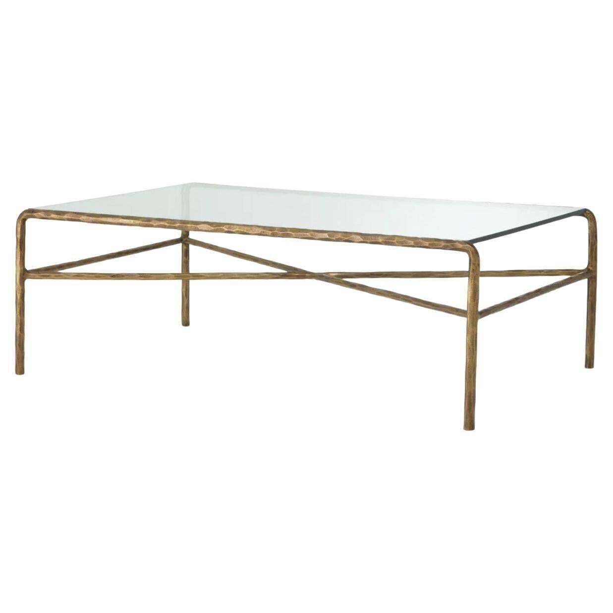 Coffee Table In Vintage Brass Finish With Clear Glass