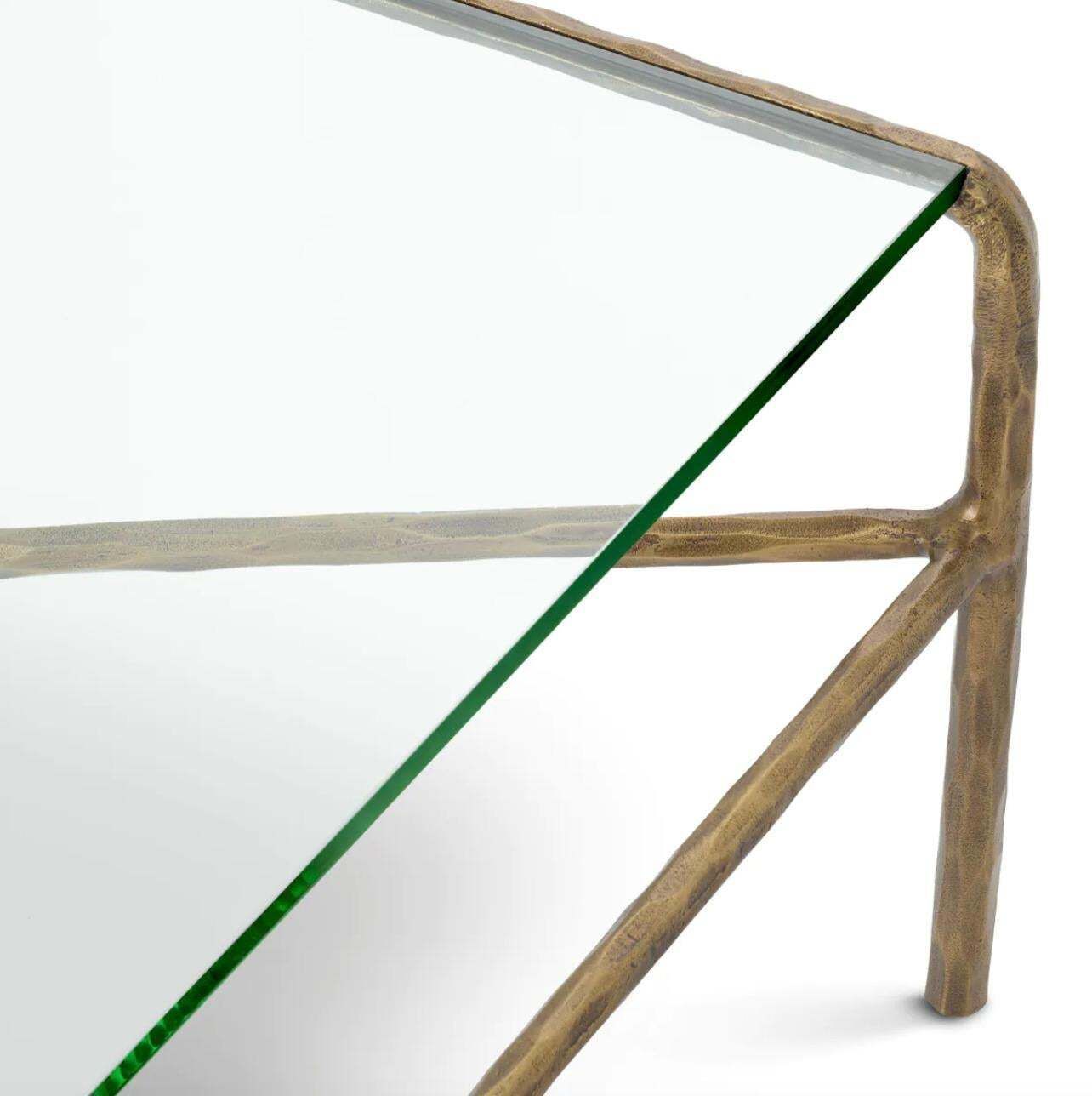 Coffee Table In Vintage Brass Finish With Clear Glass photo vintage