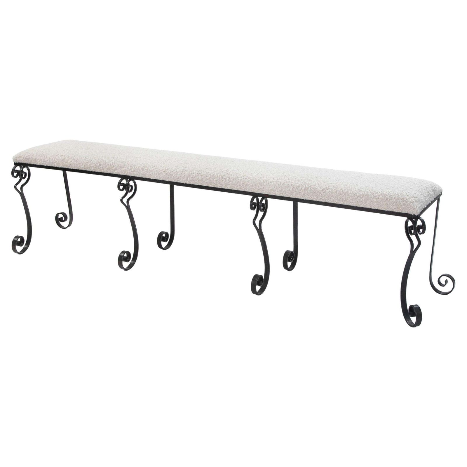 Forged Iron Rousing Art Déco Bench With Offwhite Bouclé Fabric Portugal 1920s