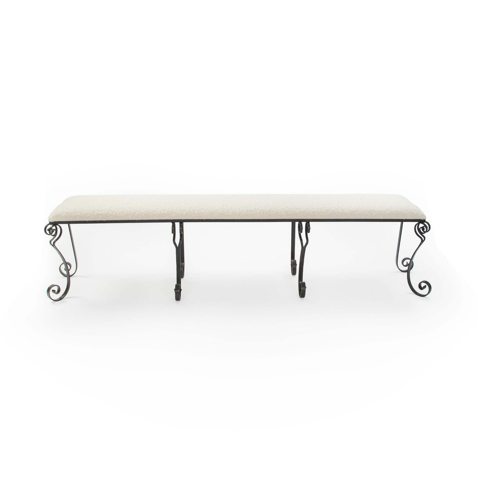 Forged Iron Rousing Art Déco Bench With Offwhite Bouclé Fabric Portugal 1920s photo 8063.0