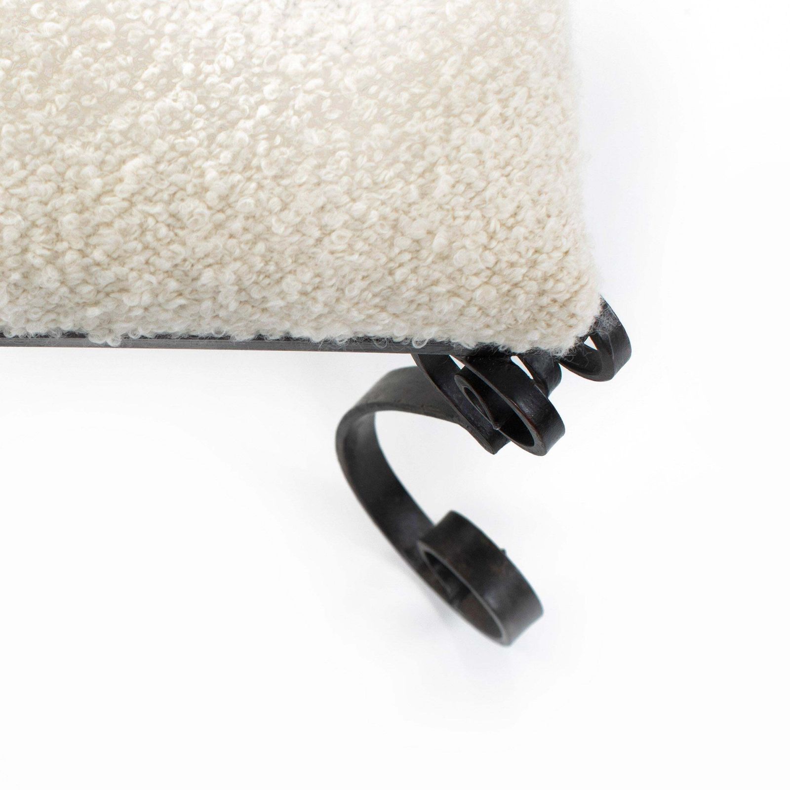 photo buy Forged Iron Rousing Art Déco Bench With Offwhite Bouclé Fabric Portugal 1920s
