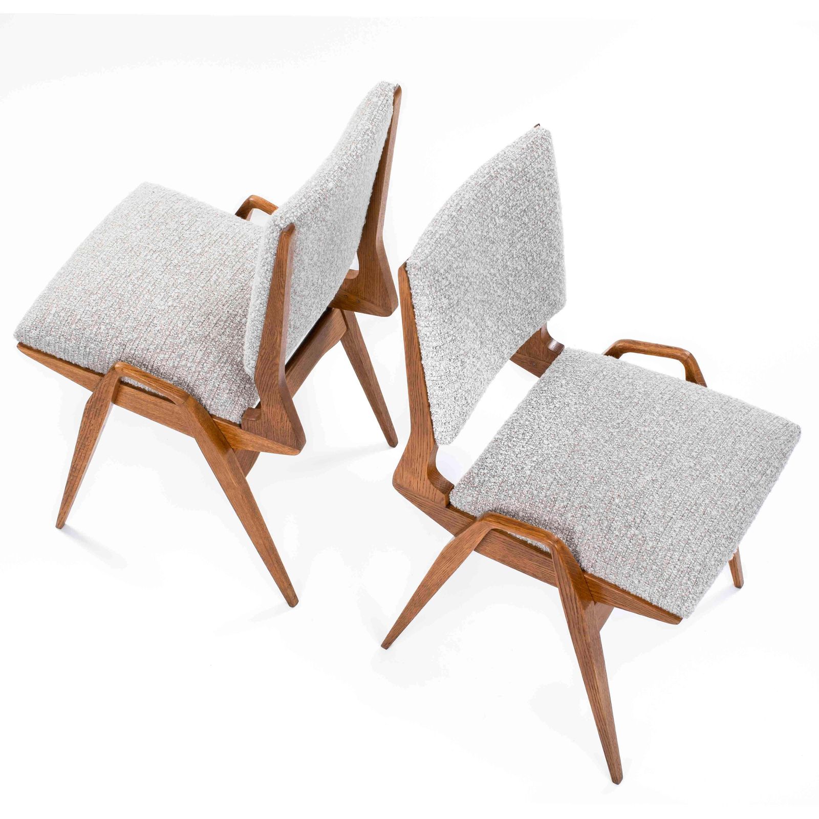 Pair Of French Mid Century Chairs In Oak With Bouclé Fabric By Maurice Pré 1950s photo 5524.0