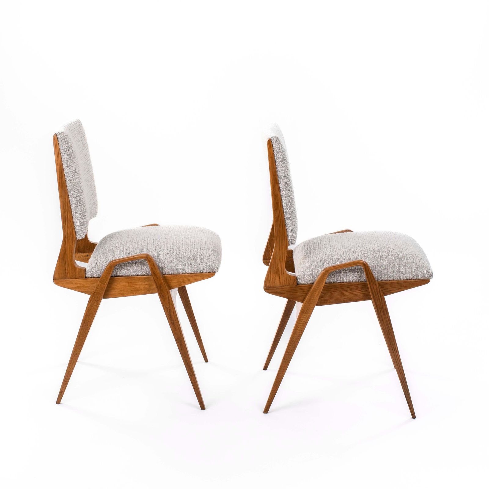 Pair Of French Mid Century Chairs In Oak With Bouclé Fabric By Maurice Pré 1950s photo vintage