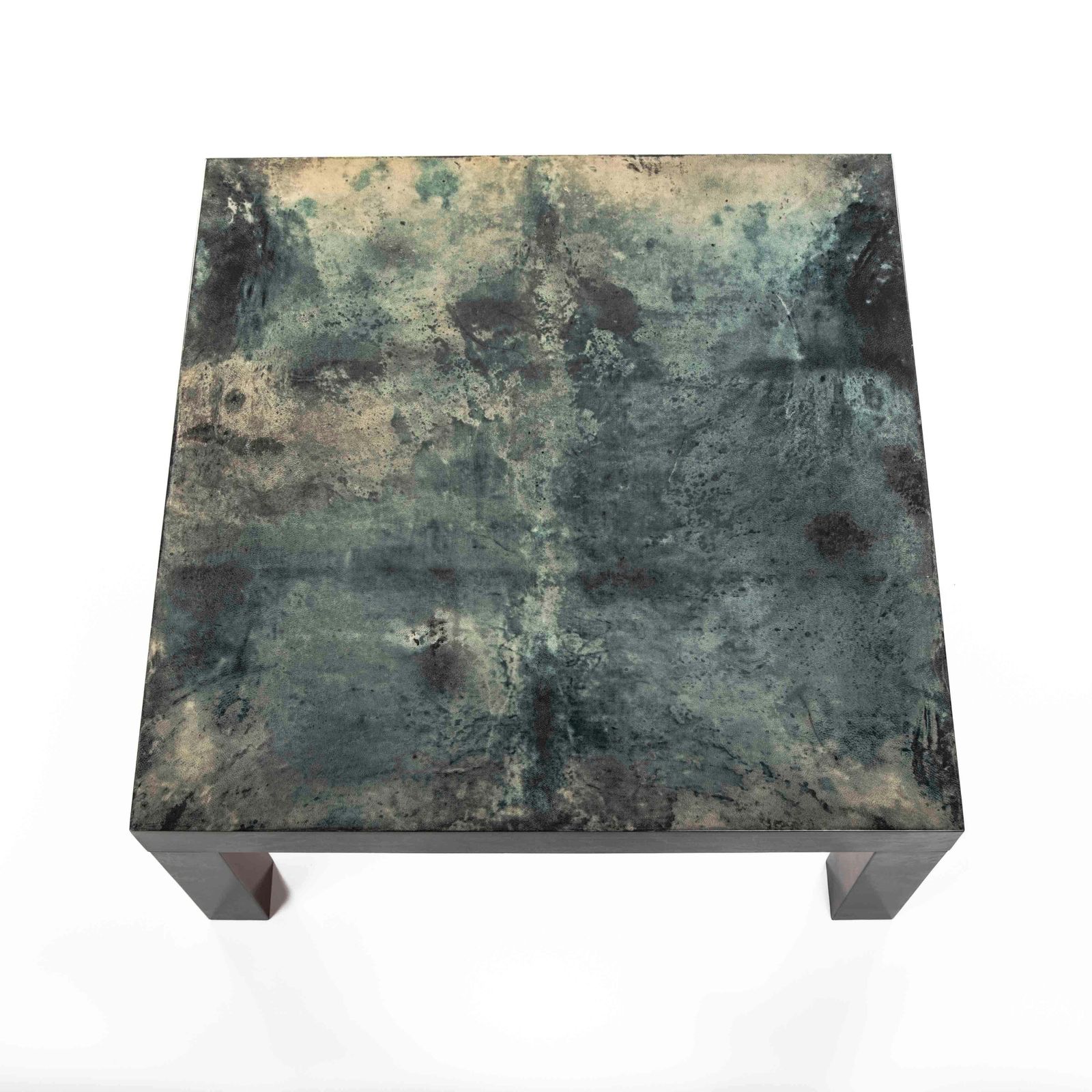 photo for sale Italian Mid Century Green Goatskin Square Sofatable By Aldo Tura 1970s, Signed