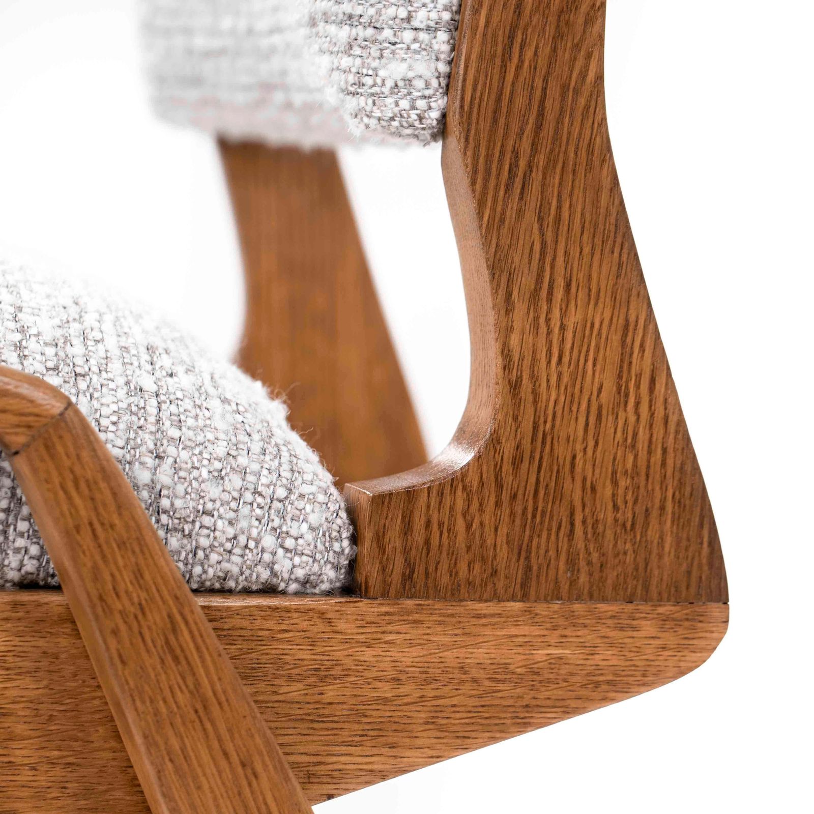 photo vinterior Pair Of French Mid Century Chairs In Oak With Bouclé Fabric By Maurice Pré 1950s