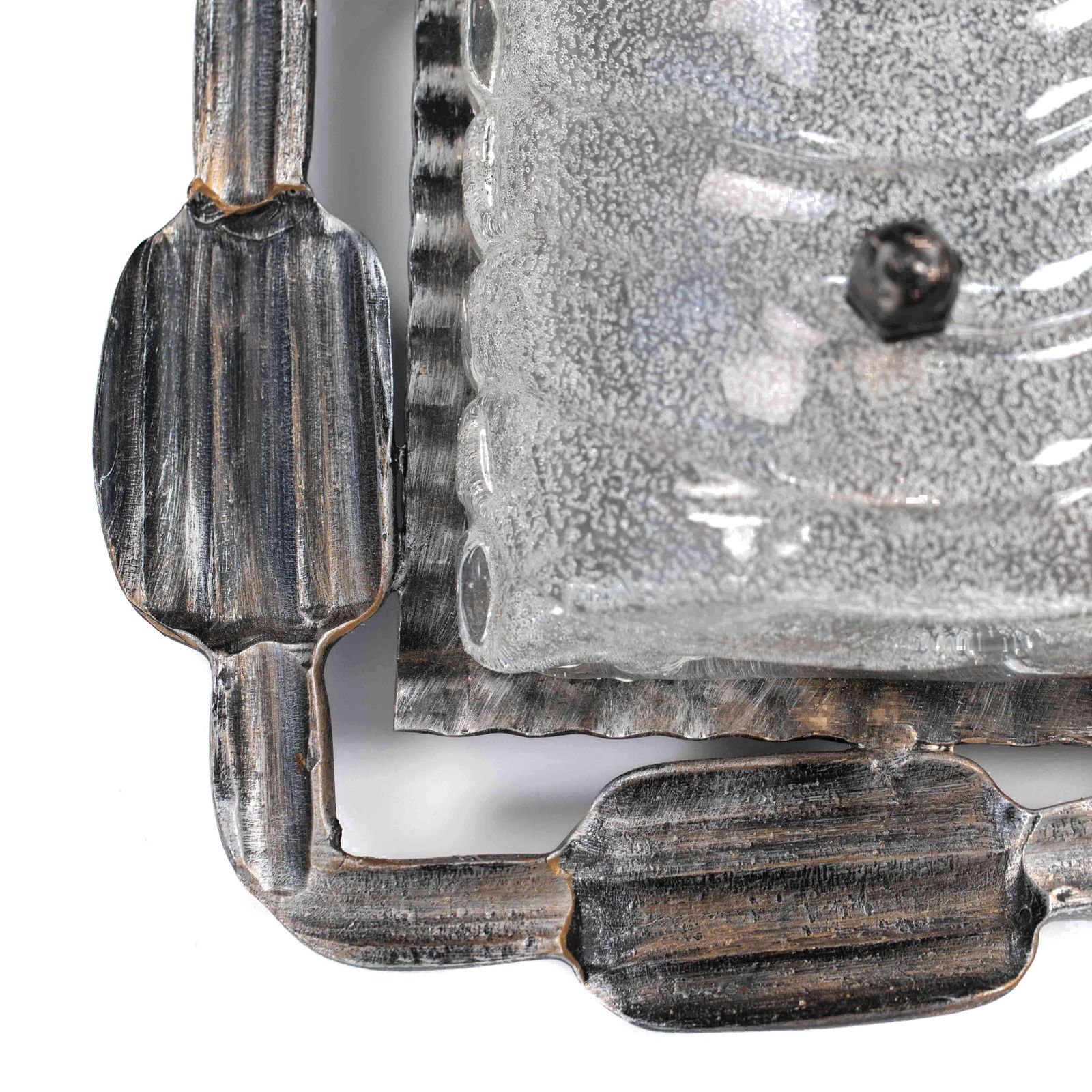 photo furniture Pair Of Belgium Mid Century Brutalist Iron   Murano Glass Wall Lights, 1960s