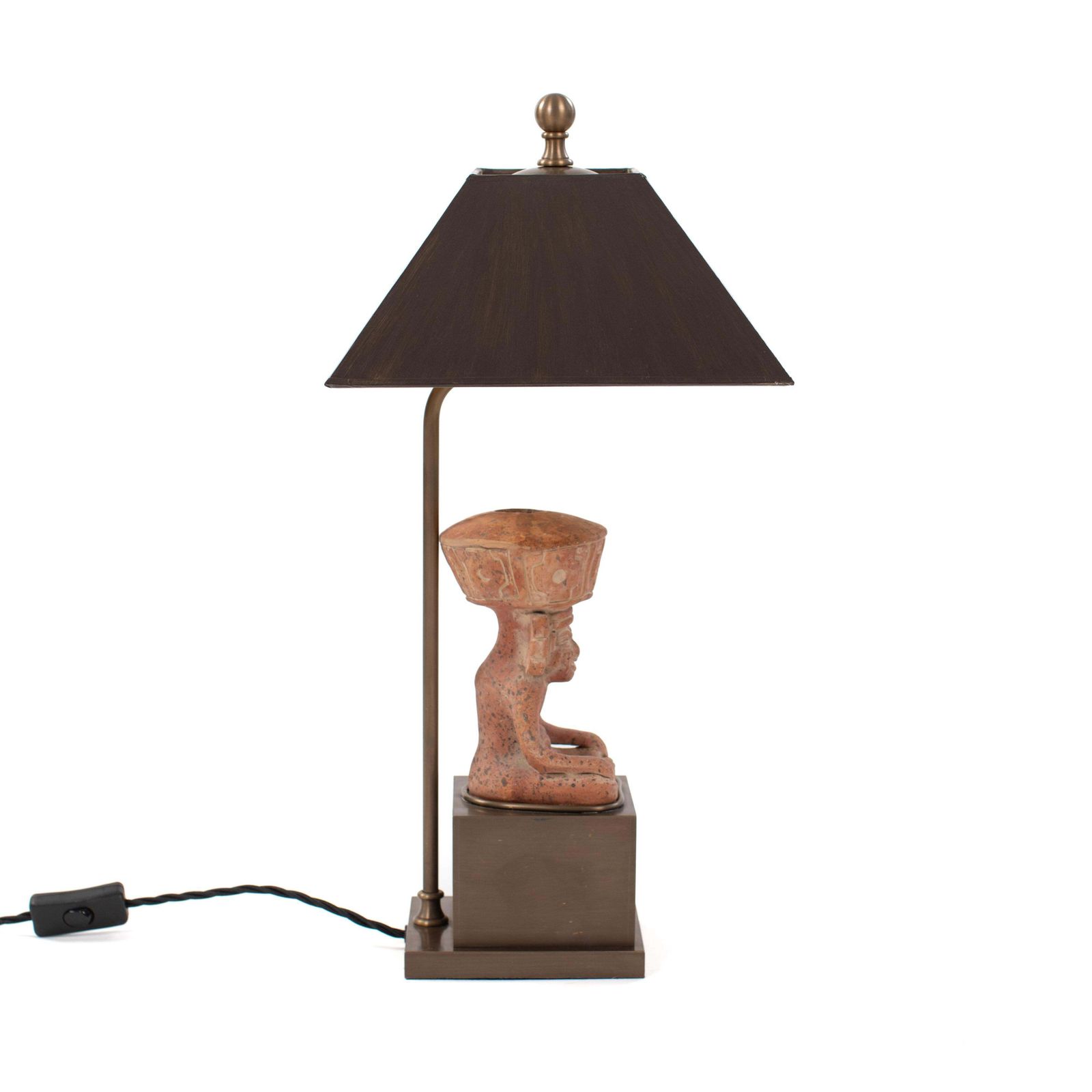 photo for sale Figural Terracotta Table Lamp Of A Sitting Priest With Brown Shade, Mexico 1930s