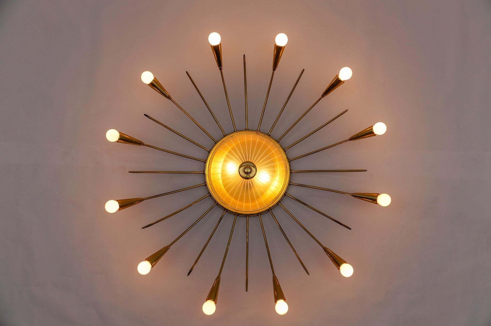 Large Mid Century Modern 12 Arm Brass And Glass Sputnik Lamp, Germany, 1950s photo 3296.0