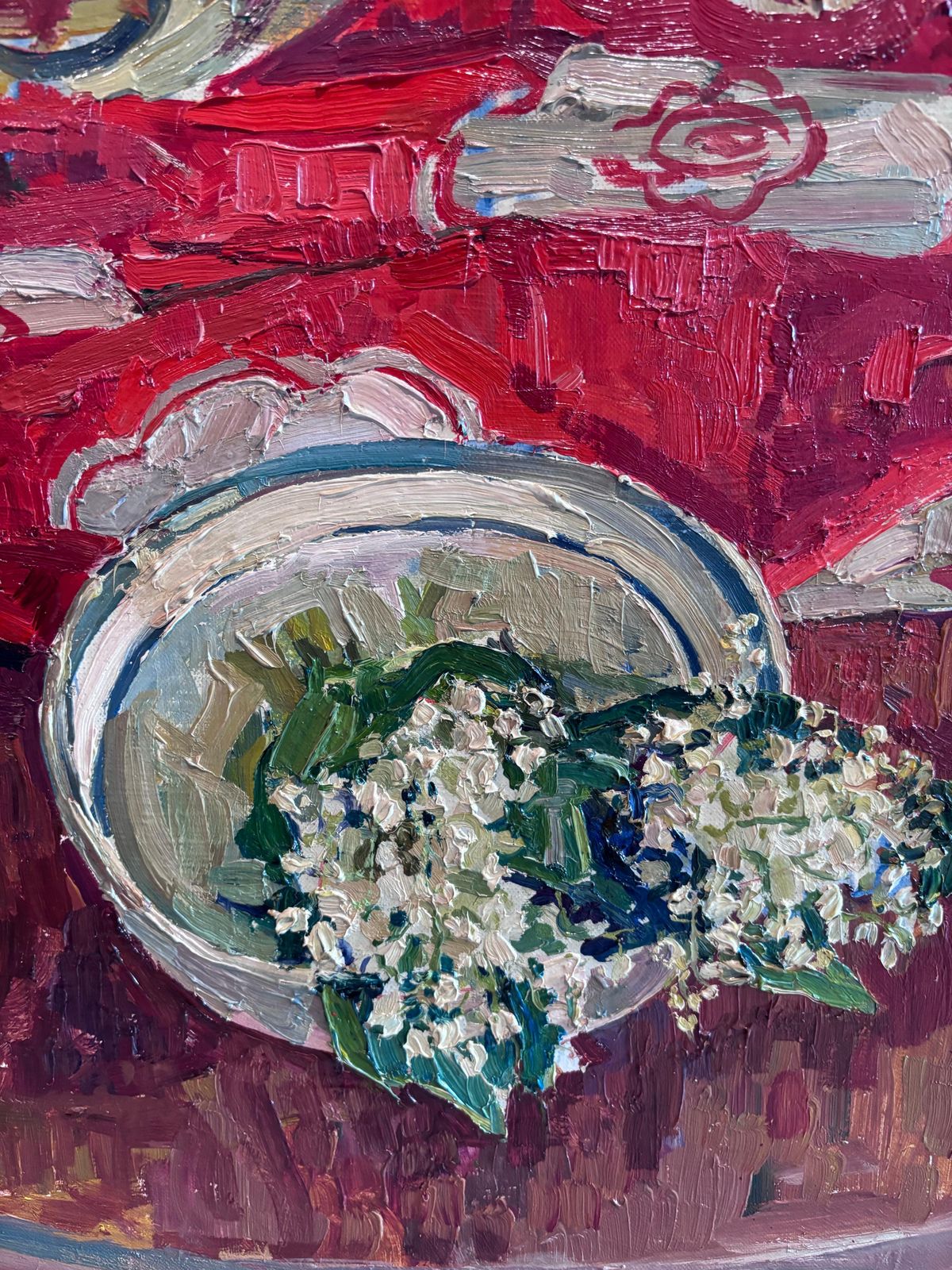 Maya Kopitzeva"Natura Morta Con Mughetti E Tovaglia Rossa" Olio Su Tela Cm. 85 X 64 19791979 photo buy