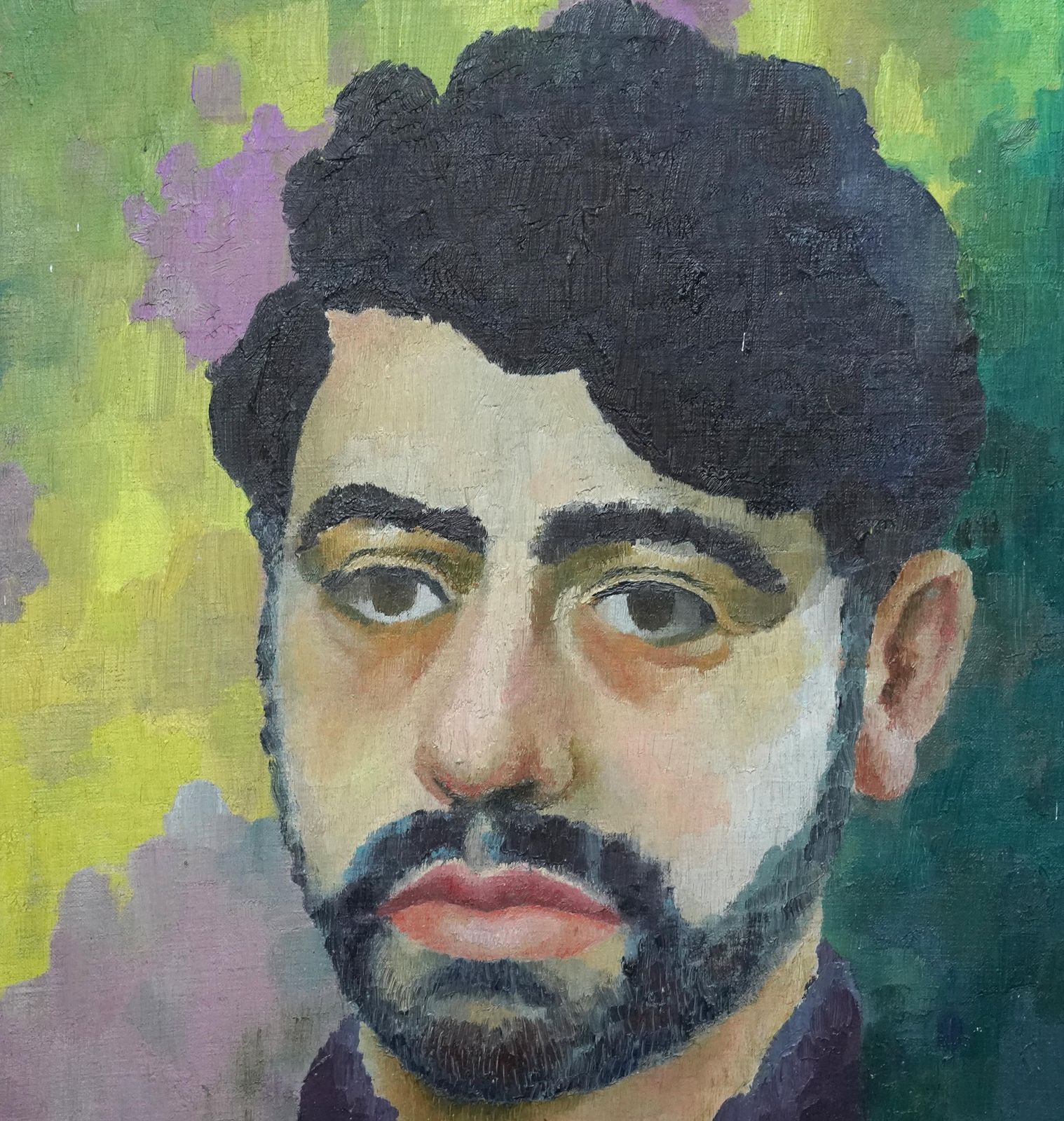 Glyn Morganself Portrait Of Artist   Welsh Post Impressionist 1960's Art Oil Paintingcirca 1960 photo for sale