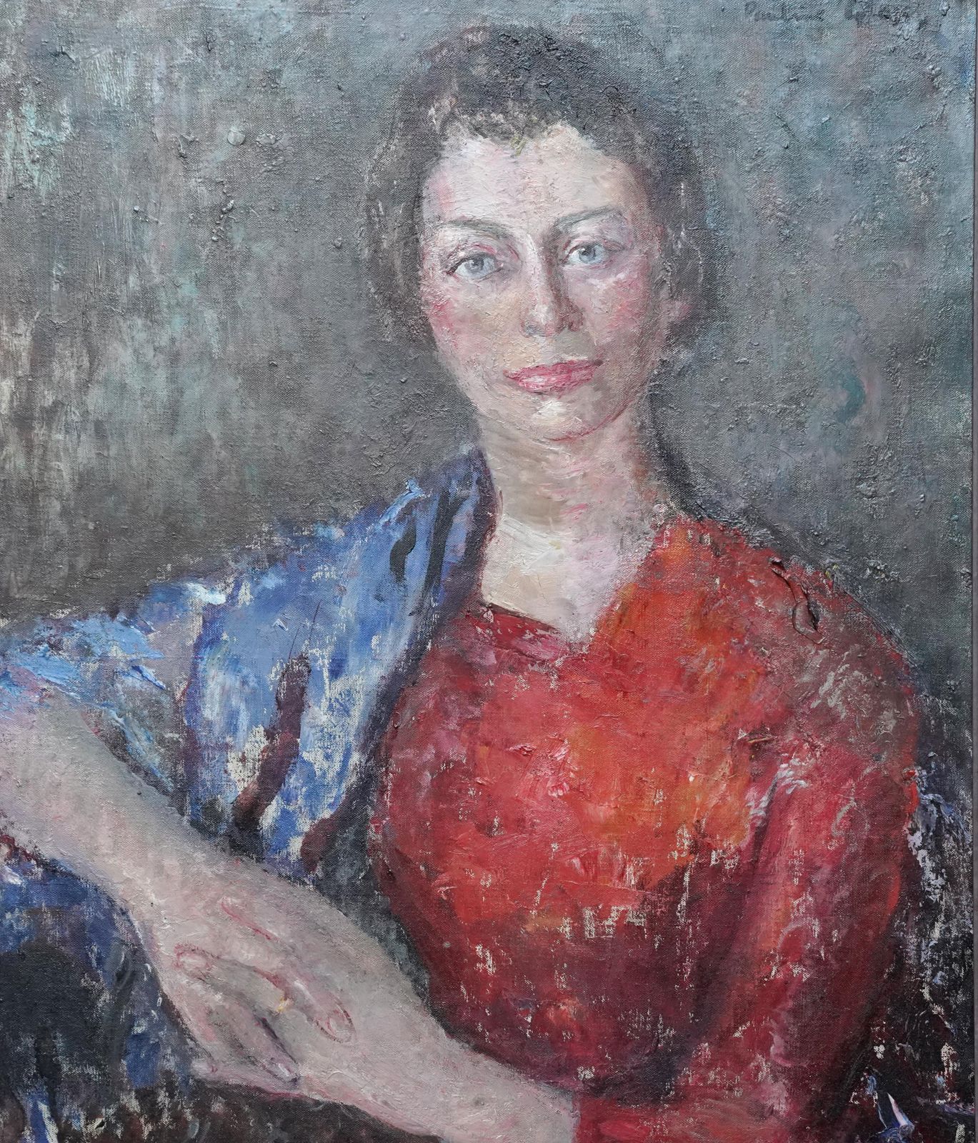 Pauline Glassportrait Of Sybyl In Red   British Post Impressionist 1950's Art Oil Paintingcirca 1950 photo furniture
