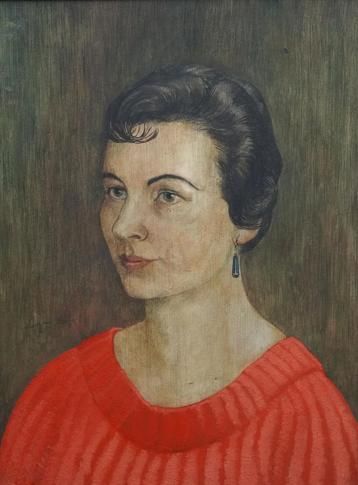 Glyn Morgan Portrait Of Miss Betty Macmillan   Welsh Post Impressionist Art 50s Oil Painting1956 photo furniture