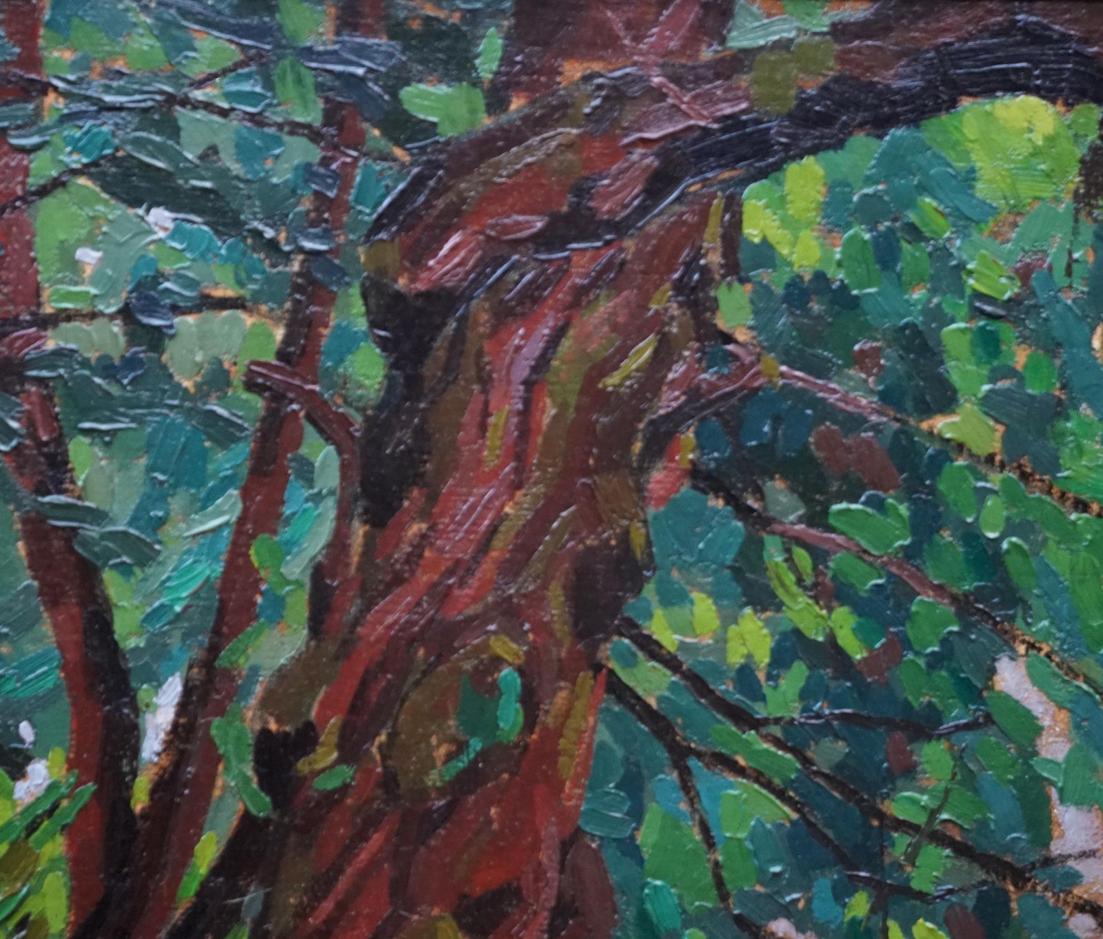 Peter Fieldwooded Landscape   British Post Impressionist 50's Art Oil Paintingcirca 1950 photo for sale