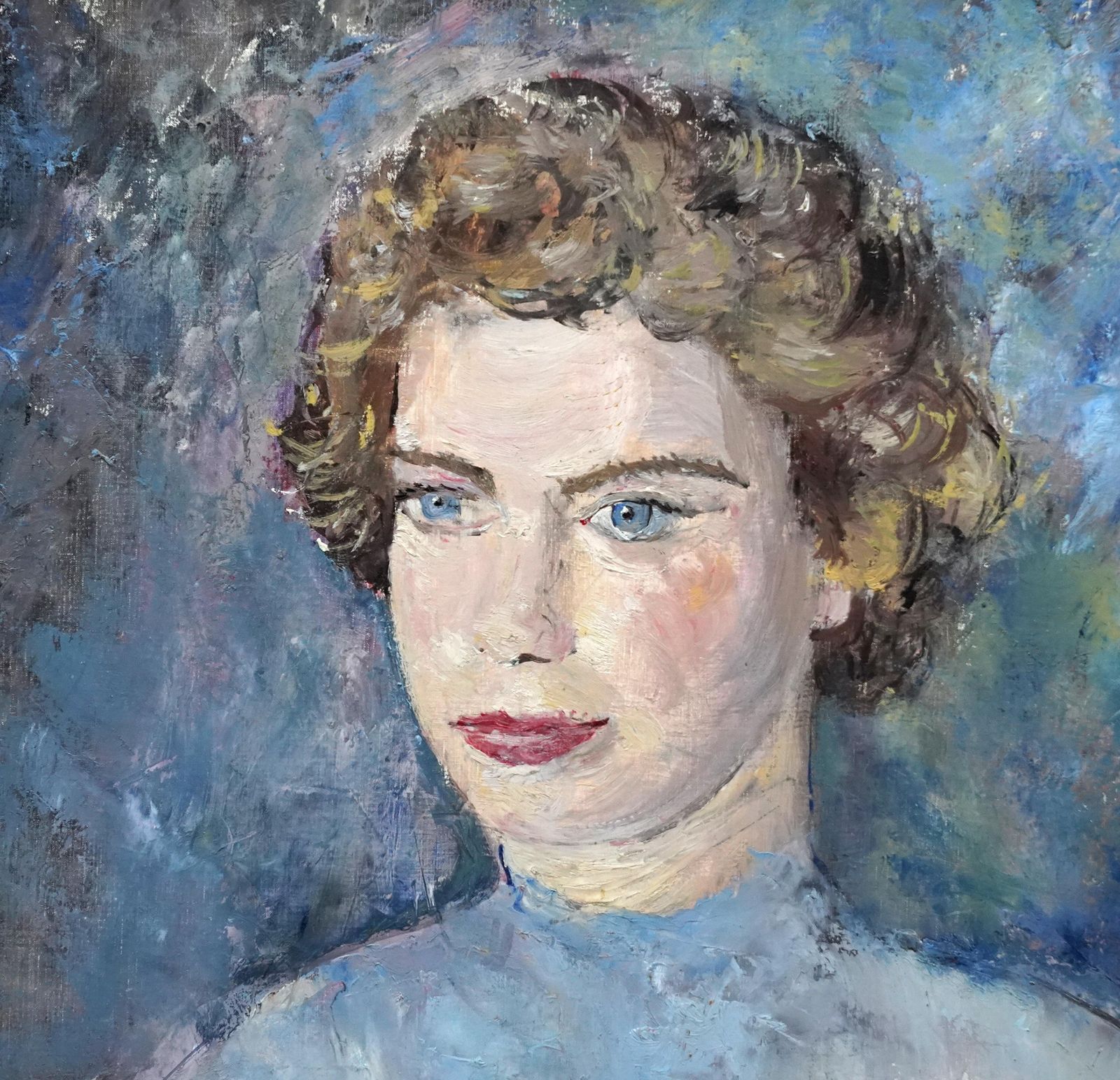 Pauline Glassportrait Of A Lady In Blue   British Post Impressionist 50's Art Oil Paintingcirca 1950 photo Art