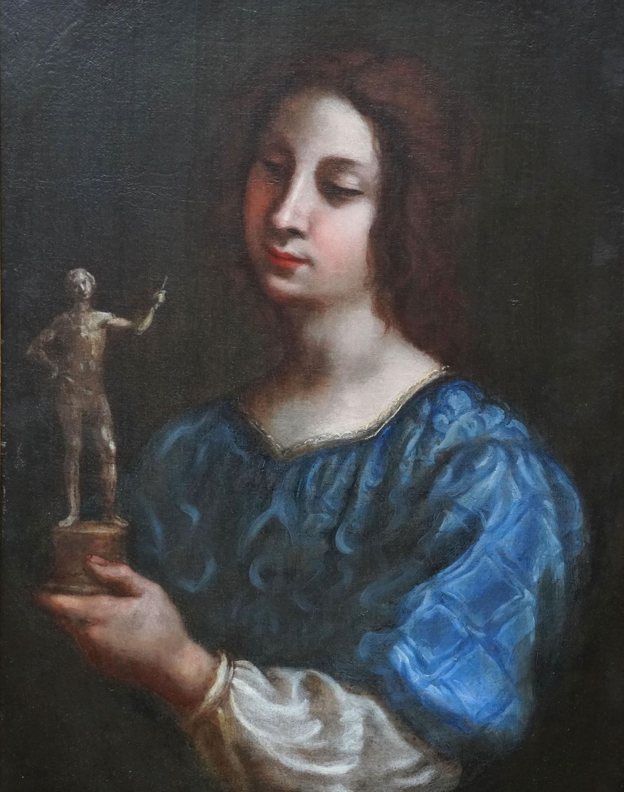 Portrait Of A Lady Holding Statuette   Italian Baroque Old Master Oil Paintingcirca 1685 photo vintage