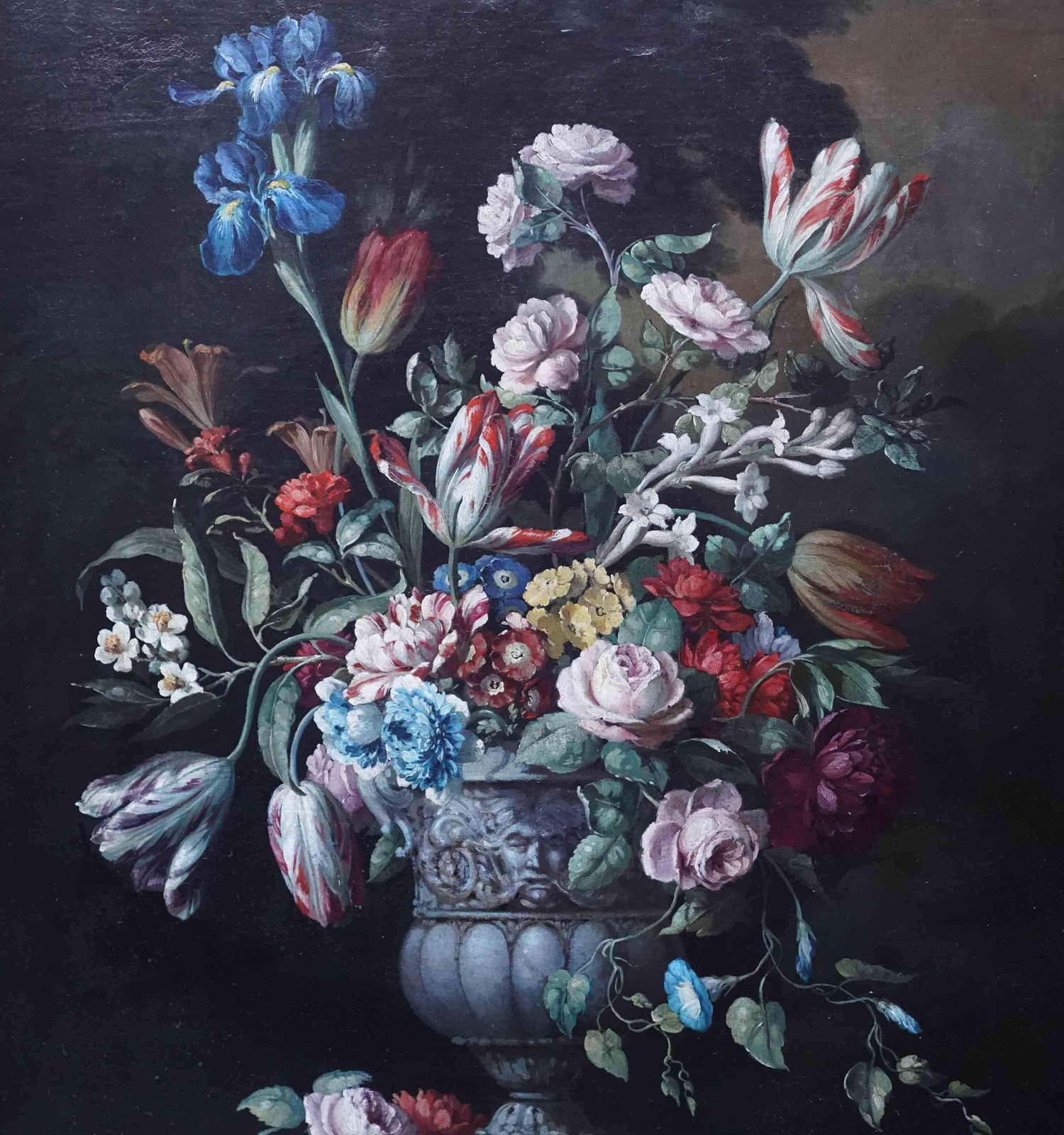 Still Life Of Flowers In Ornamental Urn On Ledge   Dutch Old Master Oil Paintingcirca 1790 photo Art