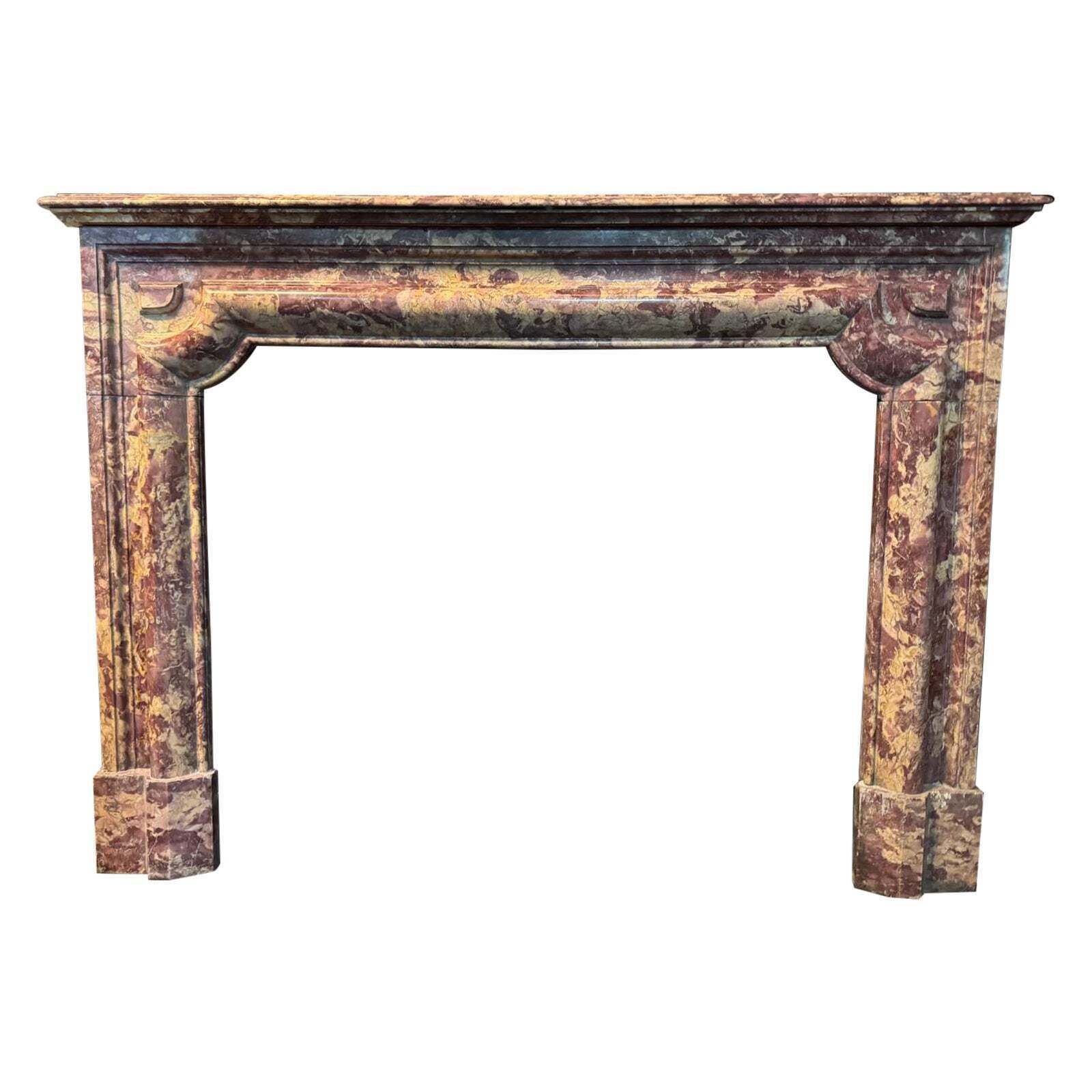 Elegant Antique Mantle Fireplace In Polychrome Marble Peach Blossom, Italy