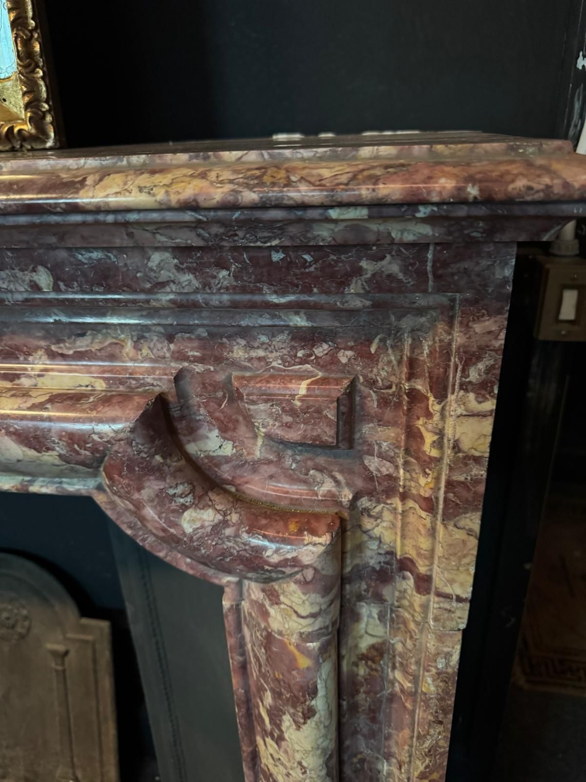 photo furniture Elegant Antique Mantle Fireplace In Polychrome Marble Peach Blossom, Italy