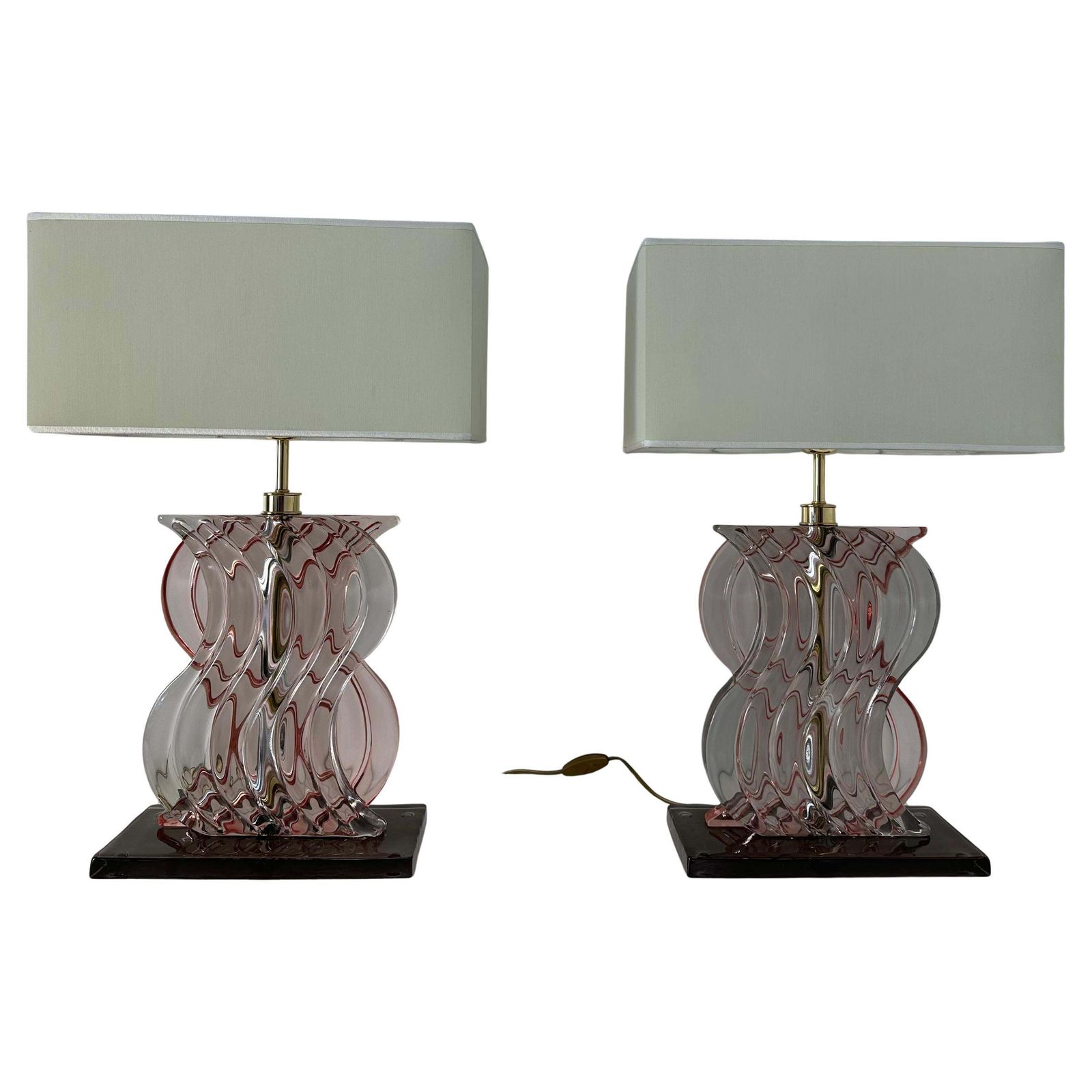 Pair Of Art Deco Style Pink Murano Glass Table Lamps