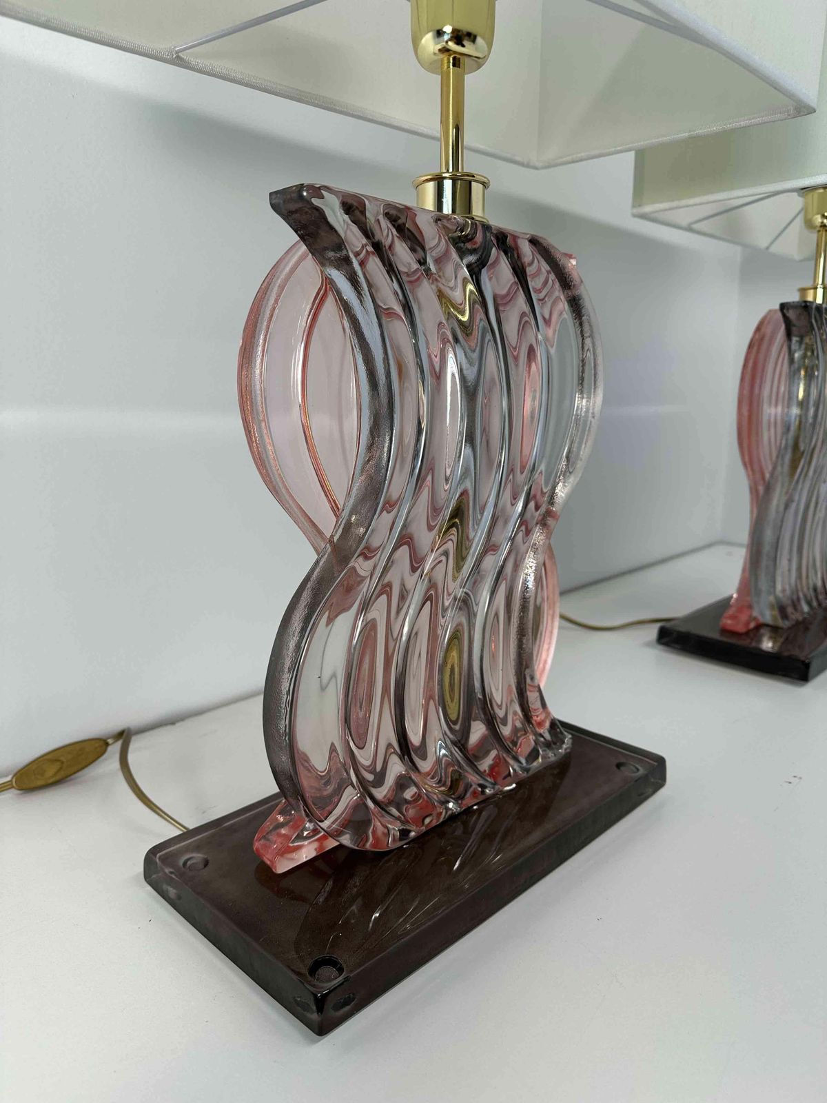 Pair Of Art Deco Style Pink Murano Glass Table Lamps photo 2919.0