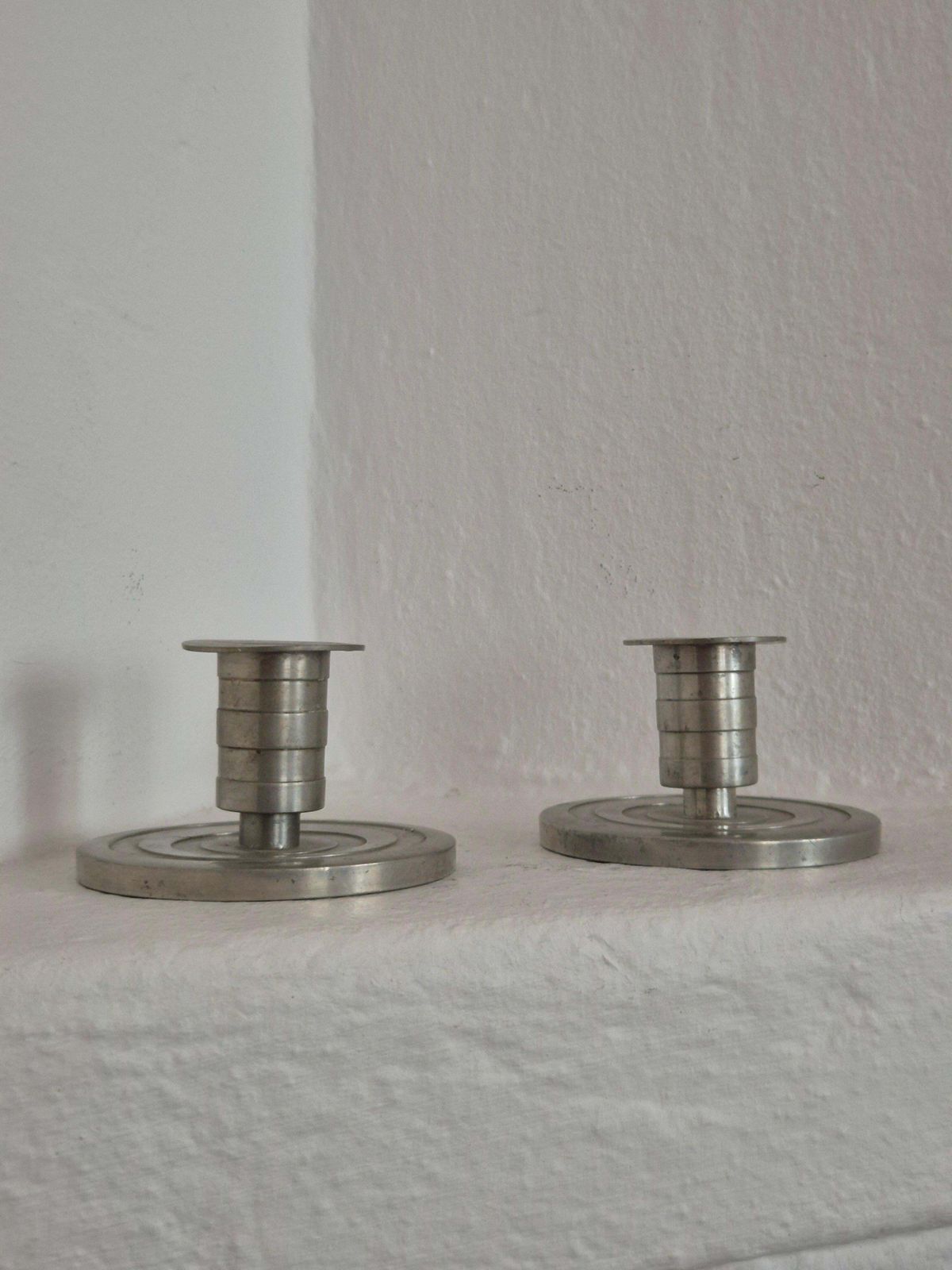 Swedish Grace / Art Deco Candle Holders In Pewter By Sylvia Stave, 1933. photo Home Decor