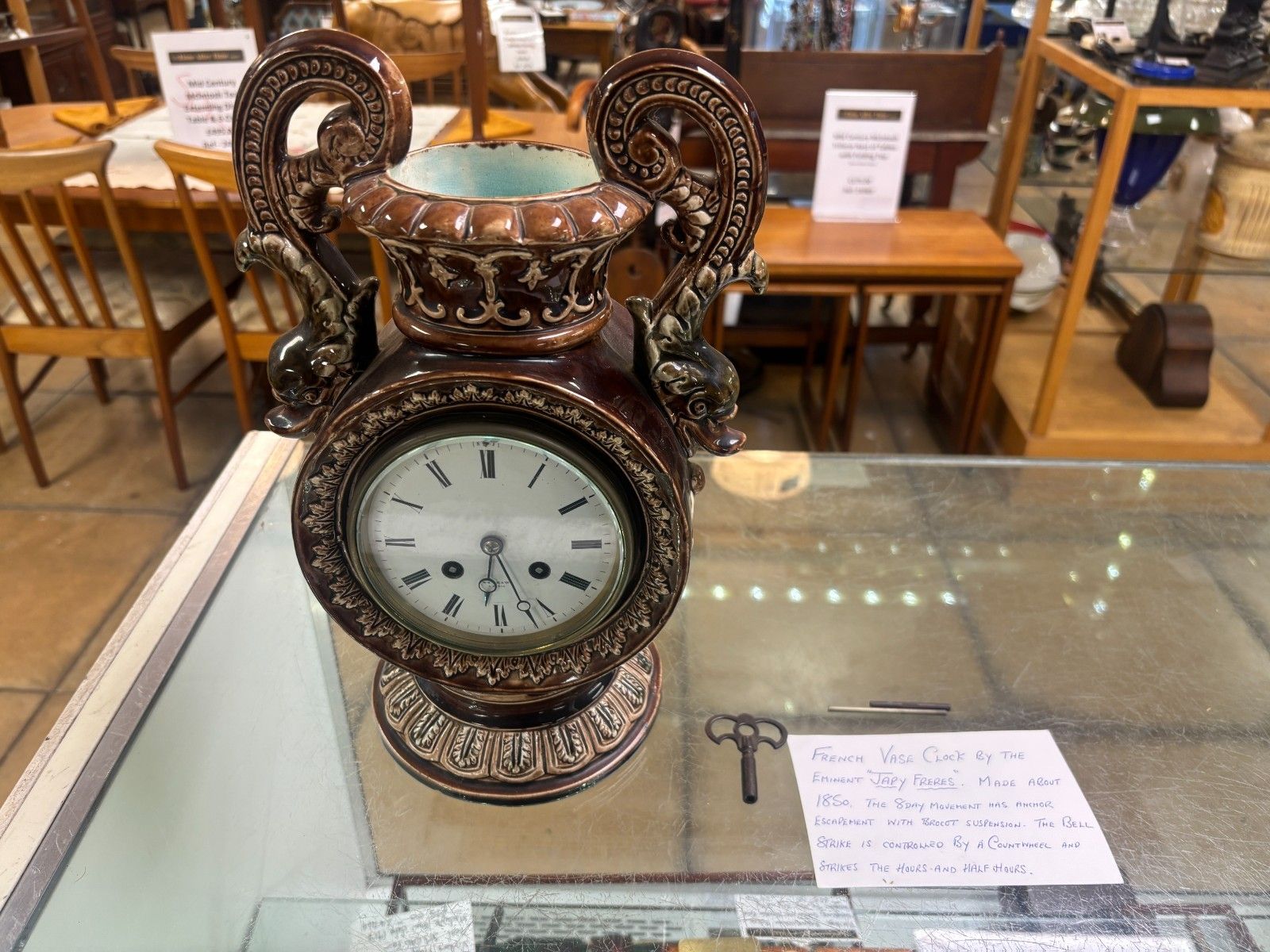 Rare Antique Majolica Case Clock With Japy Freres Movement By W.E.Shaw A.Paris photo furniture