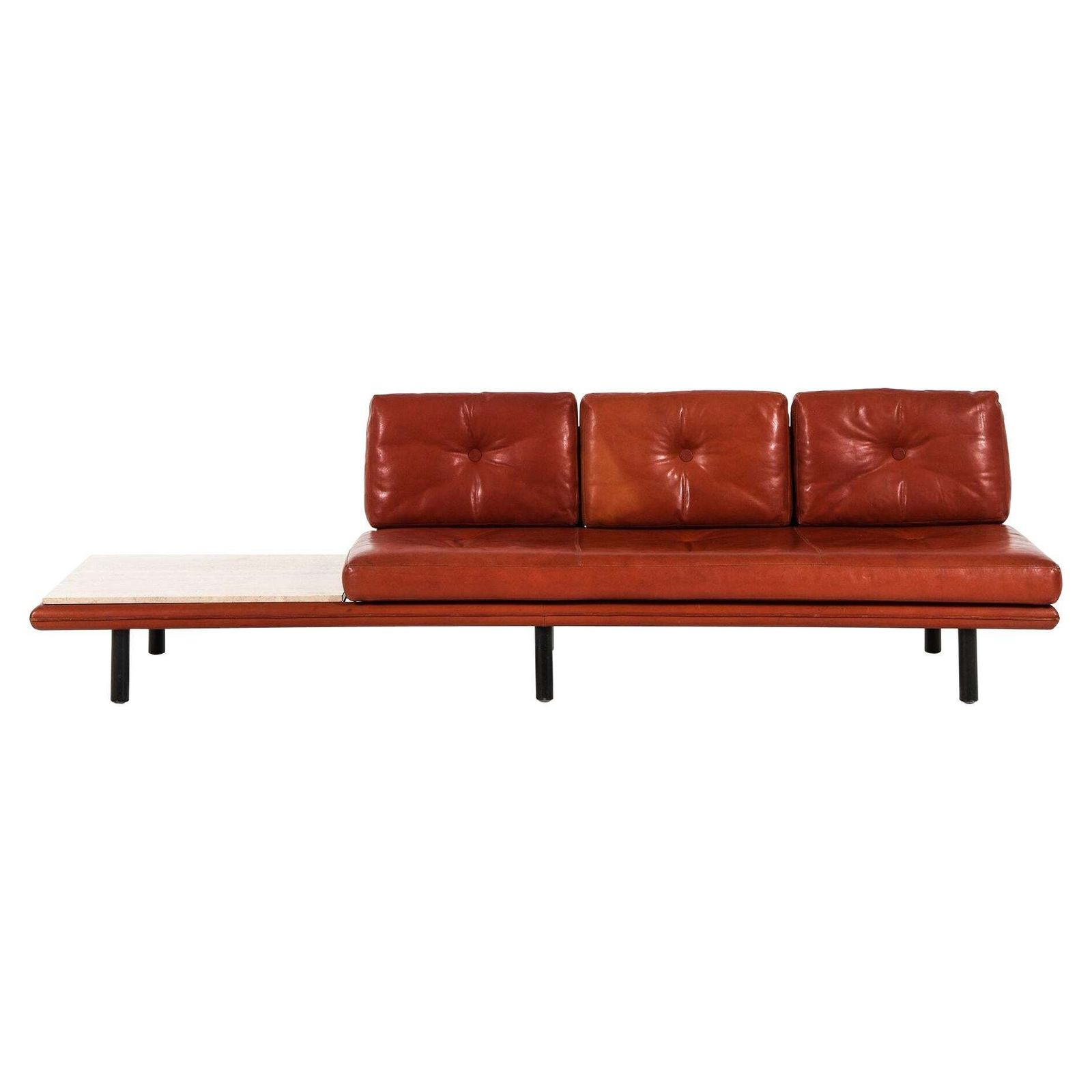 Large Sofa With Table In Leather And Lacquered Wood By Franz Köttgen, 1964
