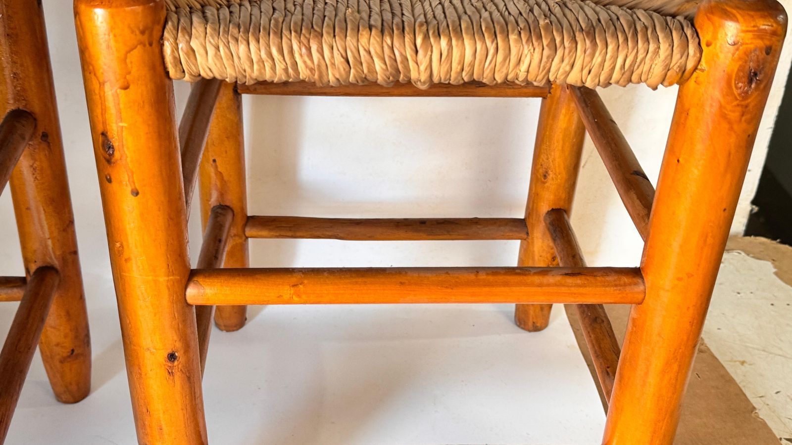 1950s French Stool In The Style Of Charlotte Perriand Wood & Woven Straw photo 468.0