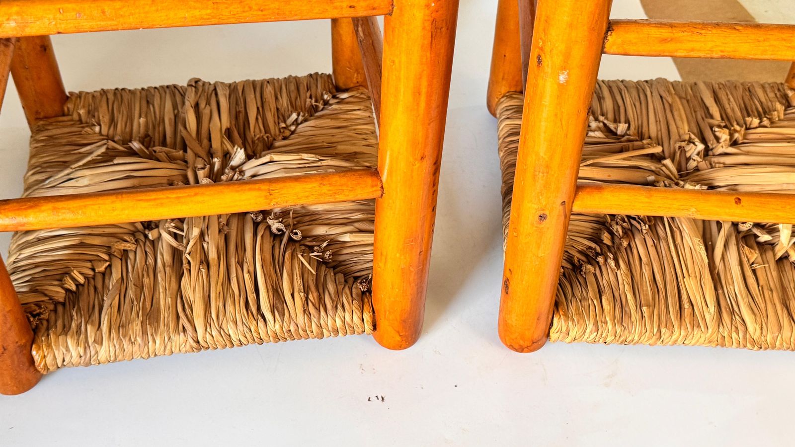1950s French Stool In The Style Of Charlotte Perriand Wood & Woven Straw photo buy