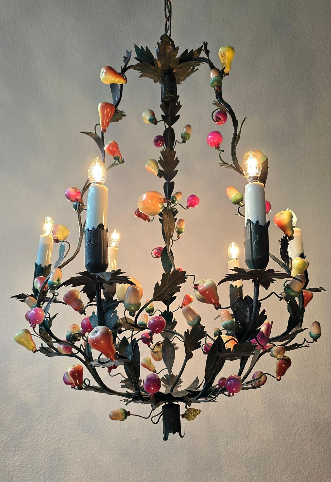 Italian 1950s Tole Fruit Chandelier, Florentine Hollywood Regency Style photo buy