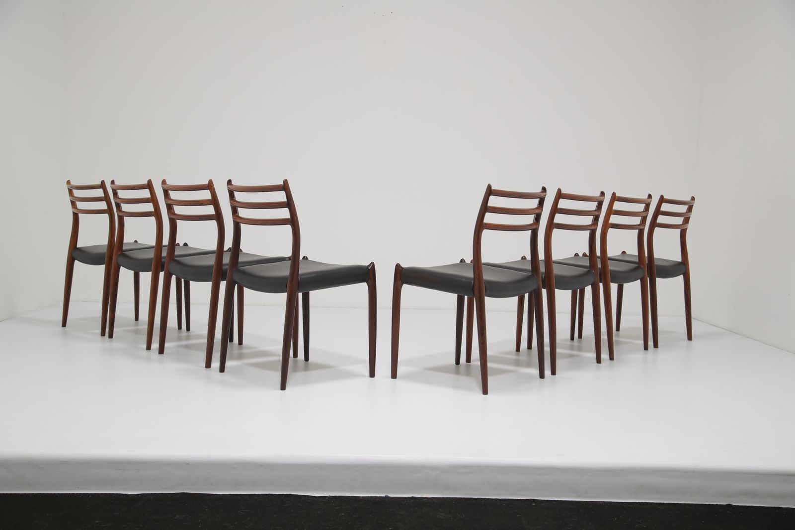 Niels Otto Møller Model 78 Dining Chairs: Set Of 8 In Solid Rosewood And Black Leather For J.L. Møllers, 1960s. photo buy