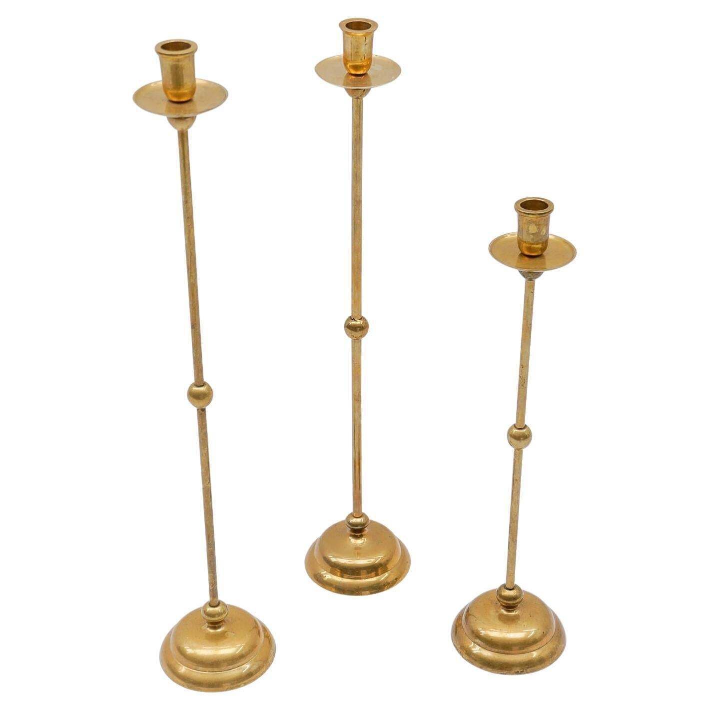 Set Of 3 Elegant Mid Century Modern Brass Candle Holder, 1960s