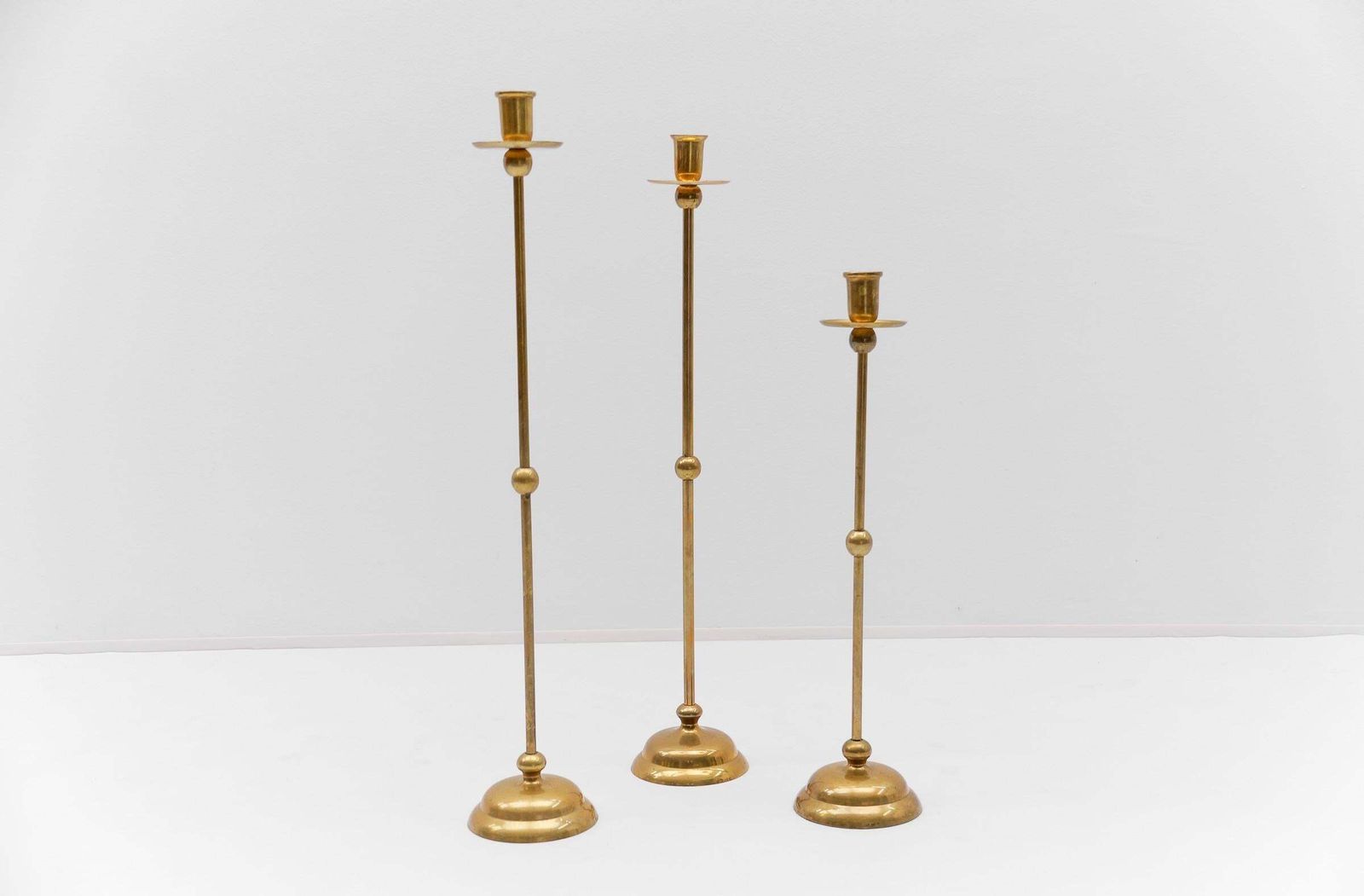 Set Of 3 Elegant Mid Century Modern Brass Candle Holder, 1960s photo for sale