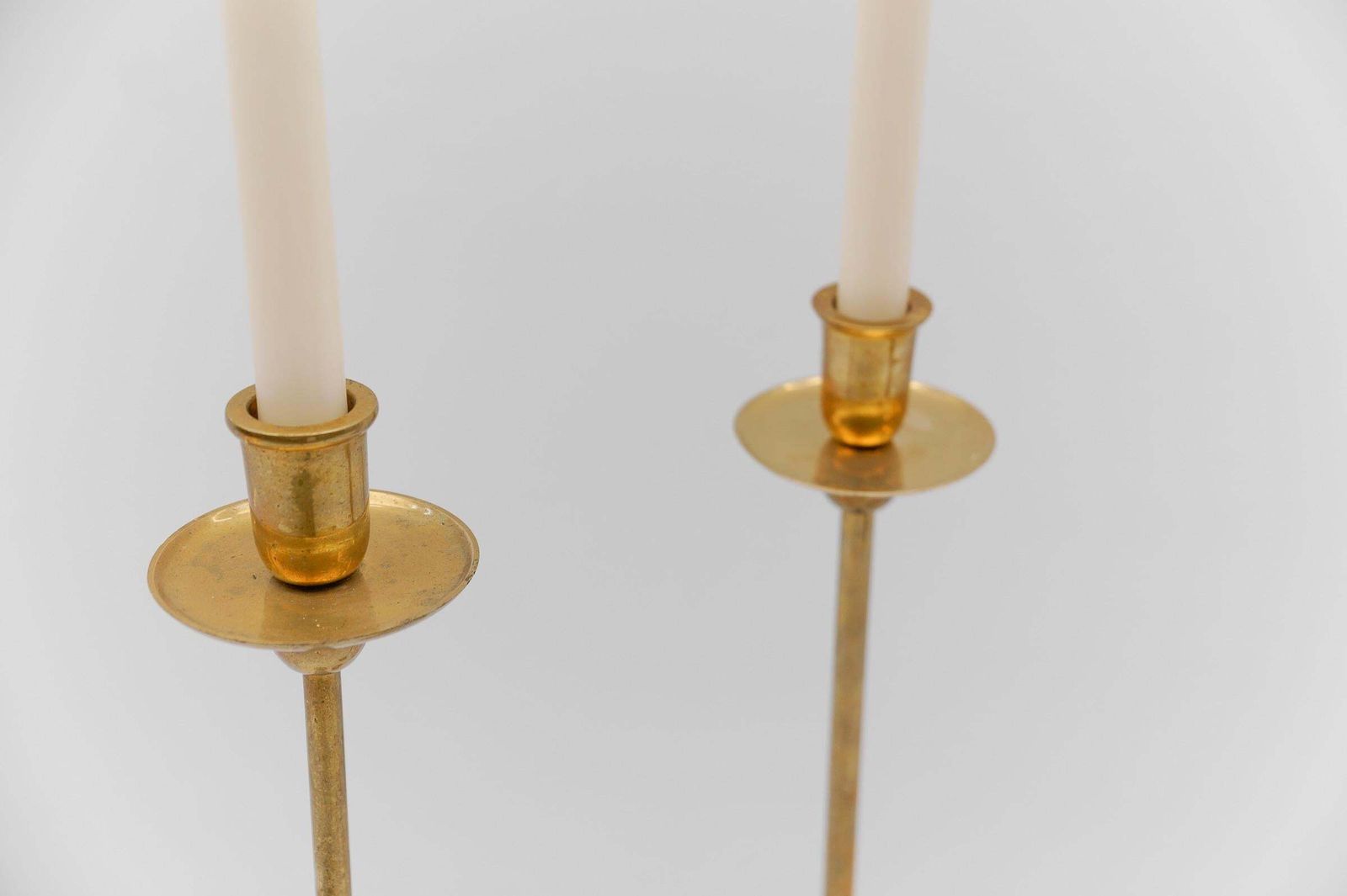 Set Of 3 Elegant Mid Century Modern Brass Candle Holder, 1960s photo vintage