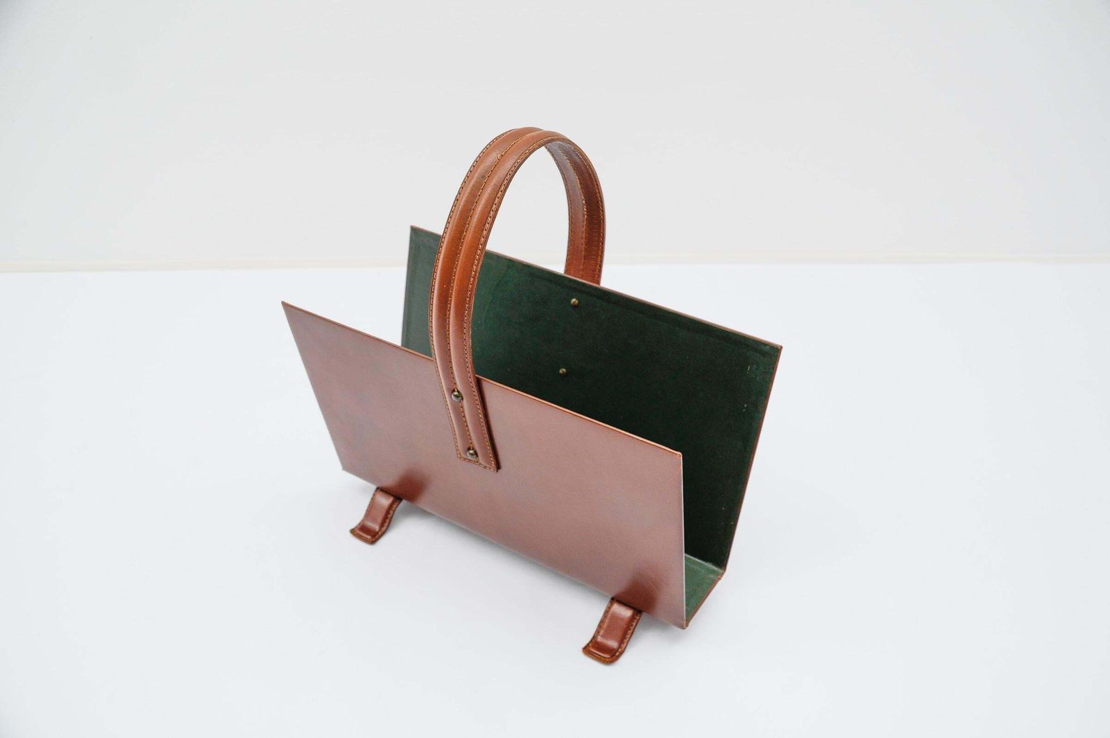 Jacques Adnet Magazine Rack Made In Leather And Brass, 1950s photo Home Decor