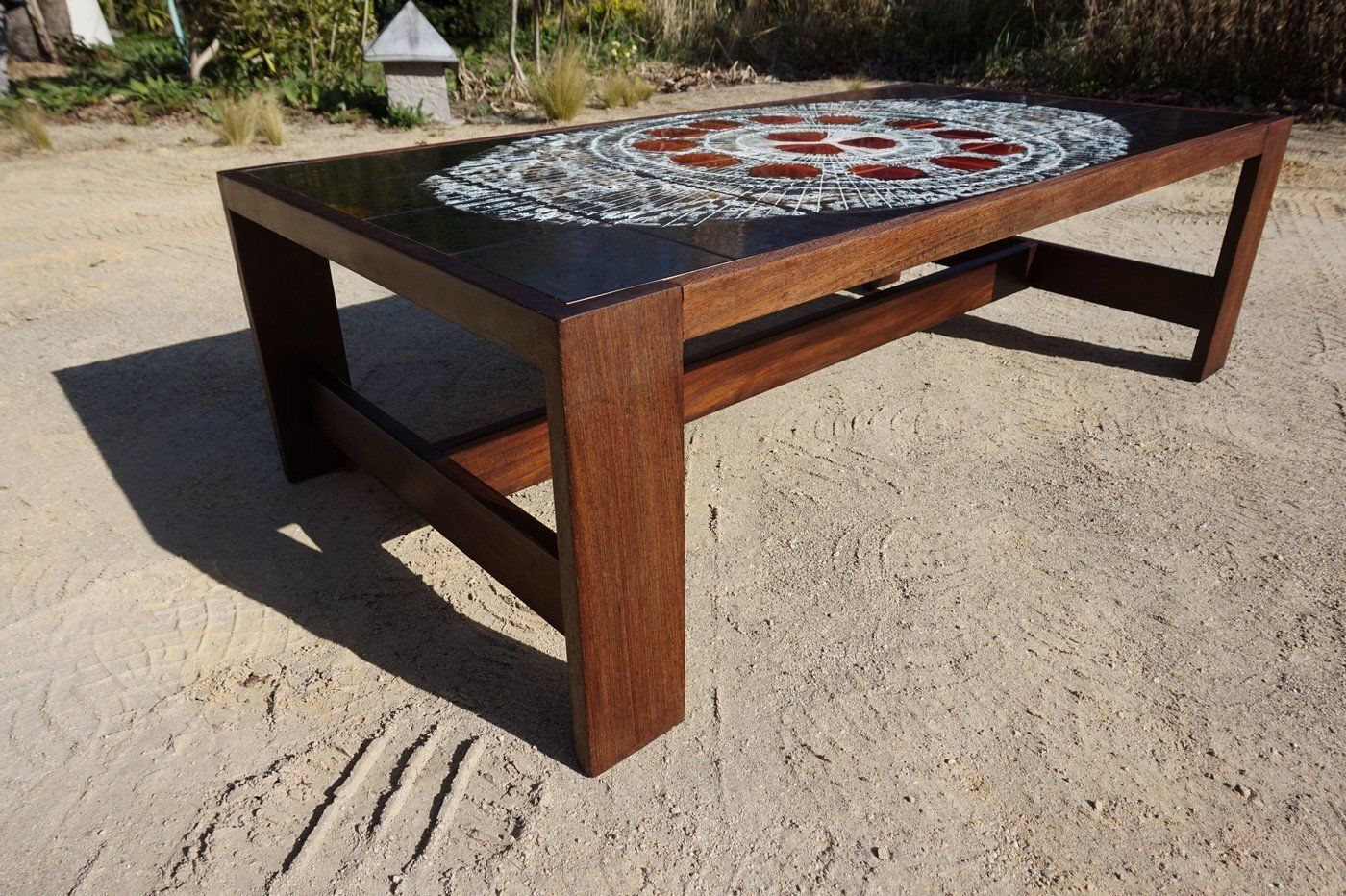 Mid Century Modern Ceramic And Wengé Coffee Table Attributed To Belarti, Belgium, 1970s photo Furniture