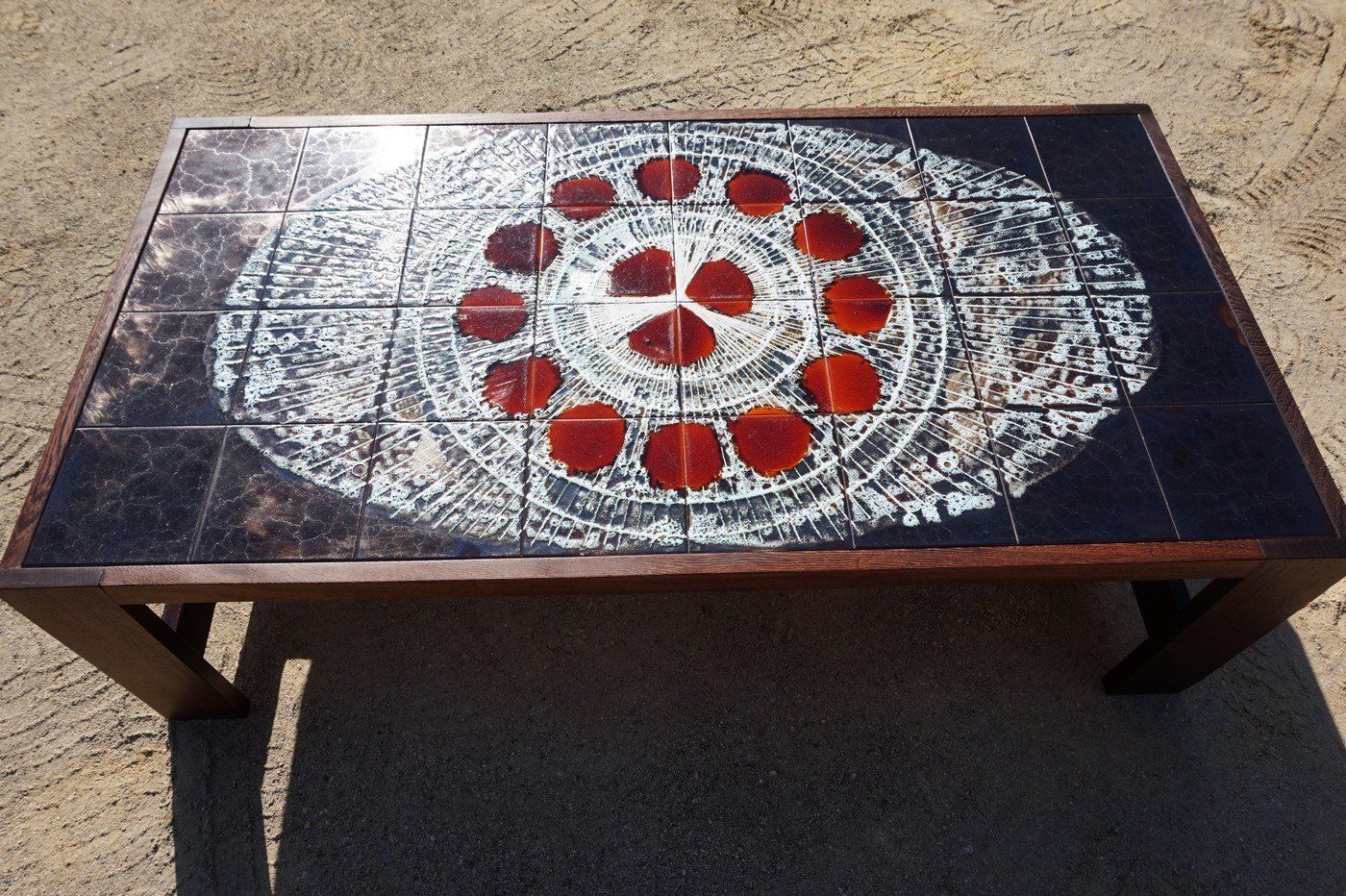 Mid Century Modern Ceramic And Wengé Coffee Table Attributed To Belarti, Belgium, 1970s photo 594.0