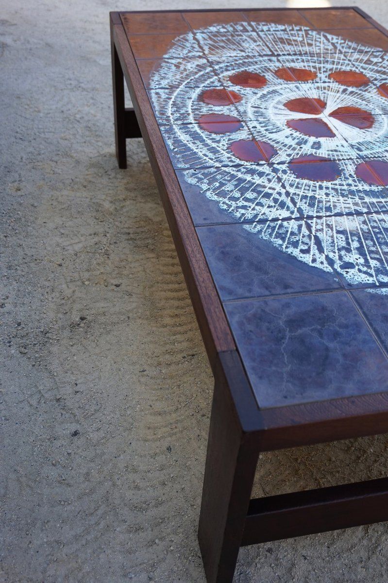 photo furniture Mid Century Modern Ceramic And Wengé Coffee Table Attributed To Belarti, Belgium, 1970s