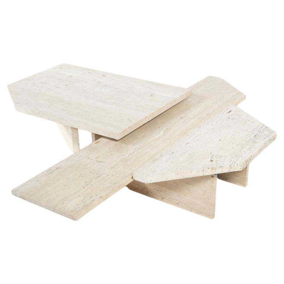 Large Asymmetrical Coffee Table Attributed To Willy Ballez, Travertine, 1970s