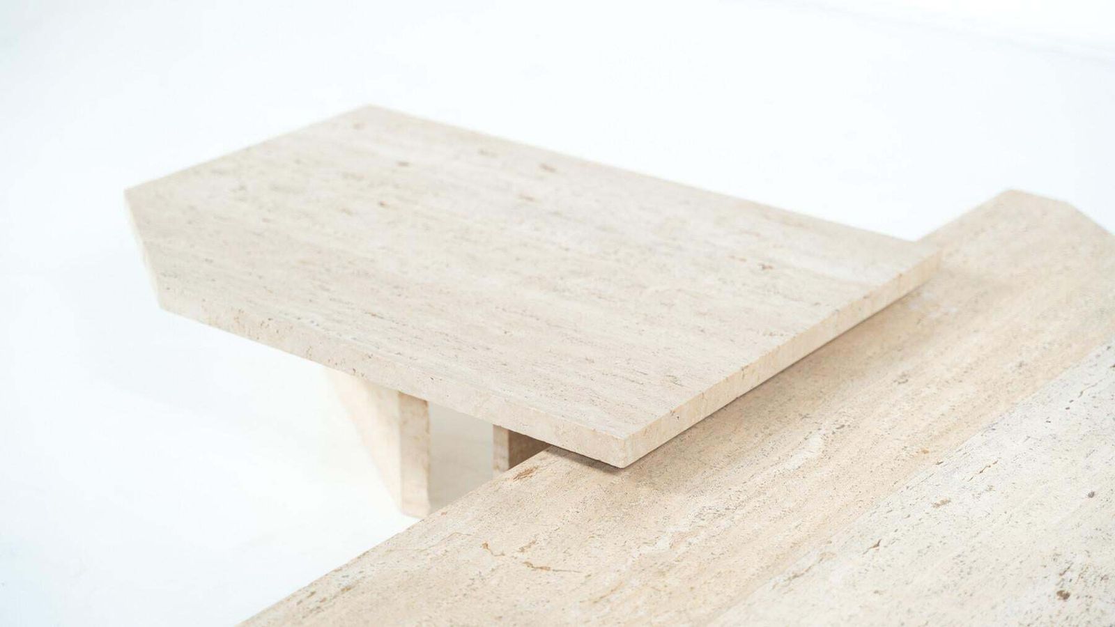 Large Asymmetrical Coffee Table Attributed To Willy Ballez, Travertine, 1970s photo vintage