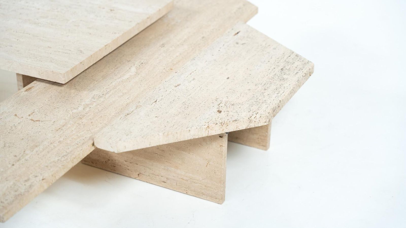 photo furniture Large Asymmetrical Coffee Table Attributed To Willy Ballez, Travertine, 1970s