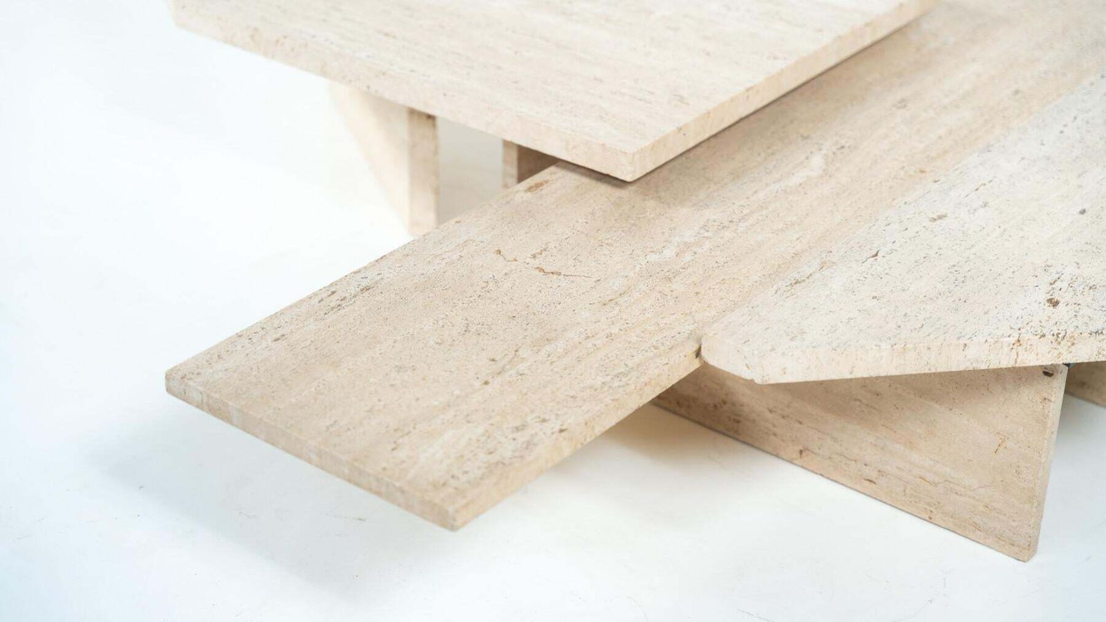 photo for sale Large Asymmetrical Coffee Table Attributed To Willy Ballez, Travertine, 1970s