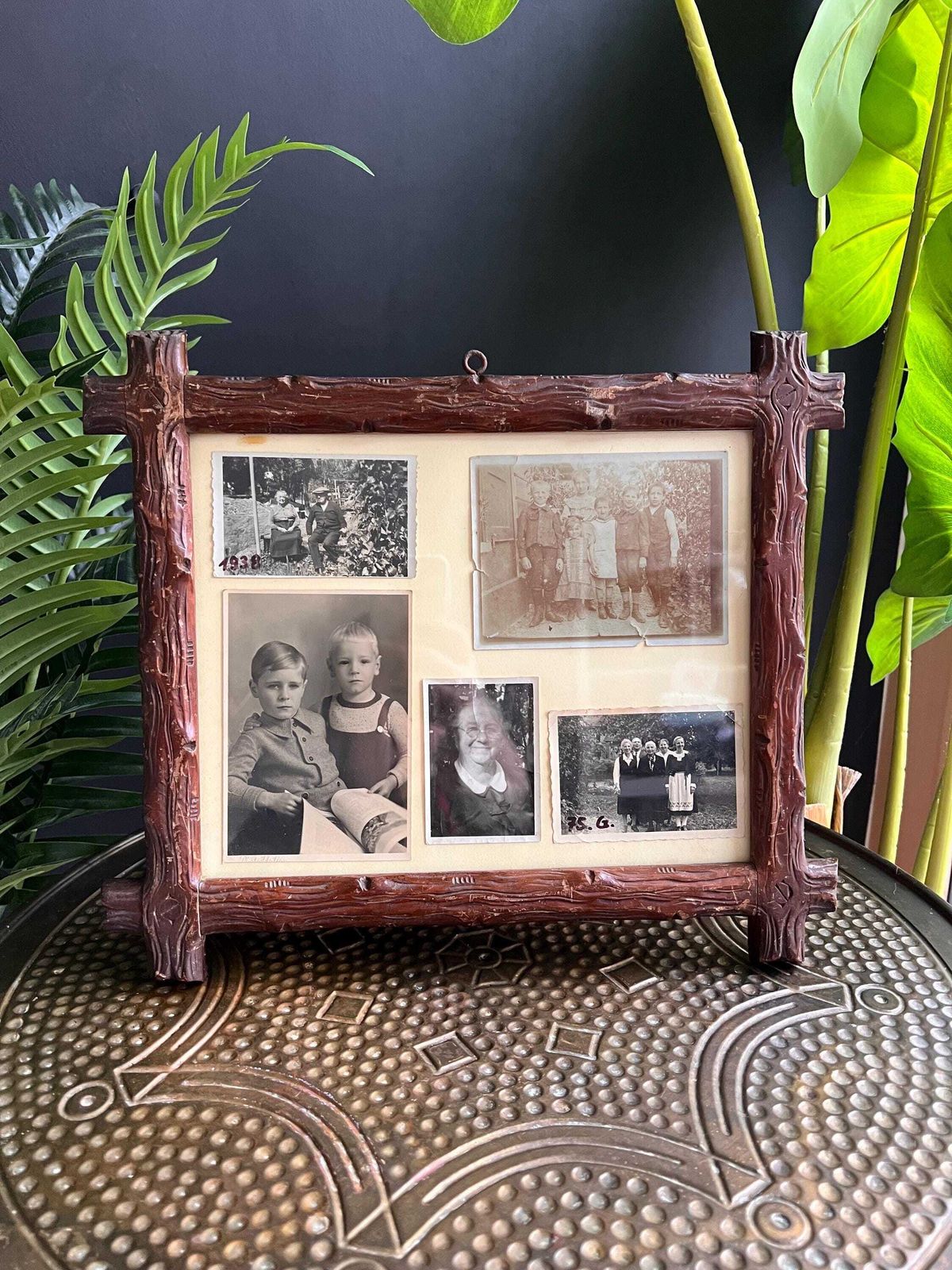 photo furniture Tramp Art Picture Frame: Hand Carved Folk Art Wood, Swiss 1900s