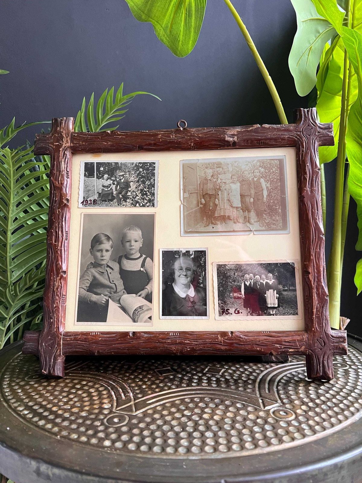 photo for sale Tramp Art Picture Frame: Hand Carved Folk Art Wood, Swiss 1900s